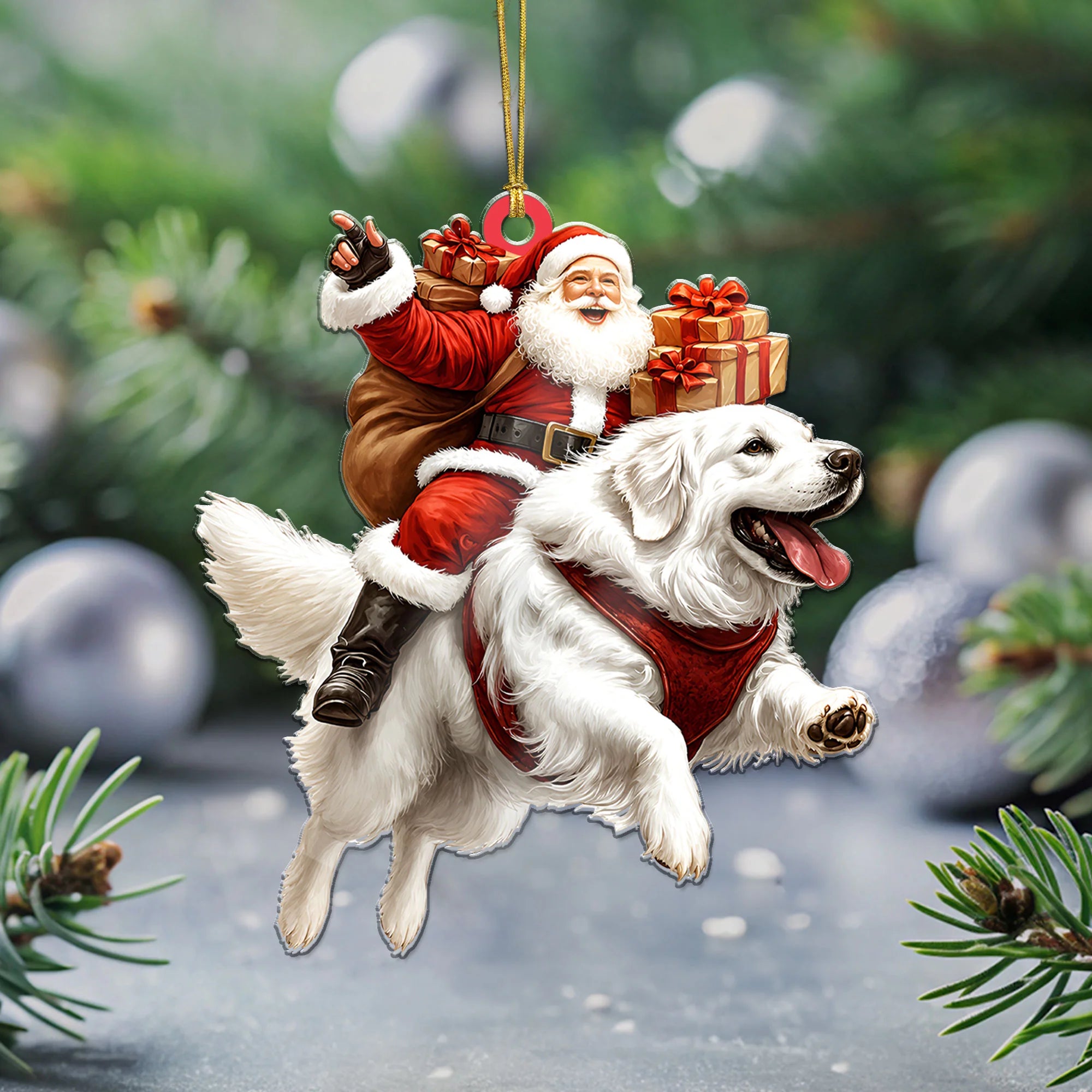 2D Flat Great Pyrenees Santa Ornament Christmas Dog Lover Gift