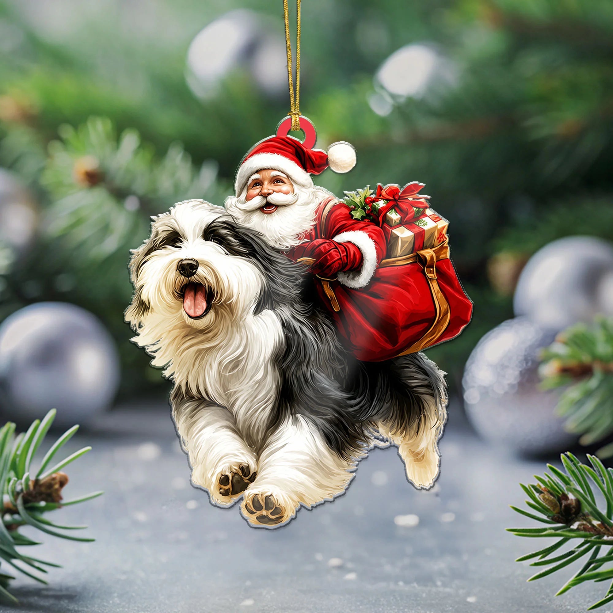 Funny Santa Bearded Collie Ornament, Christmas Dog Lover Gift Decoration