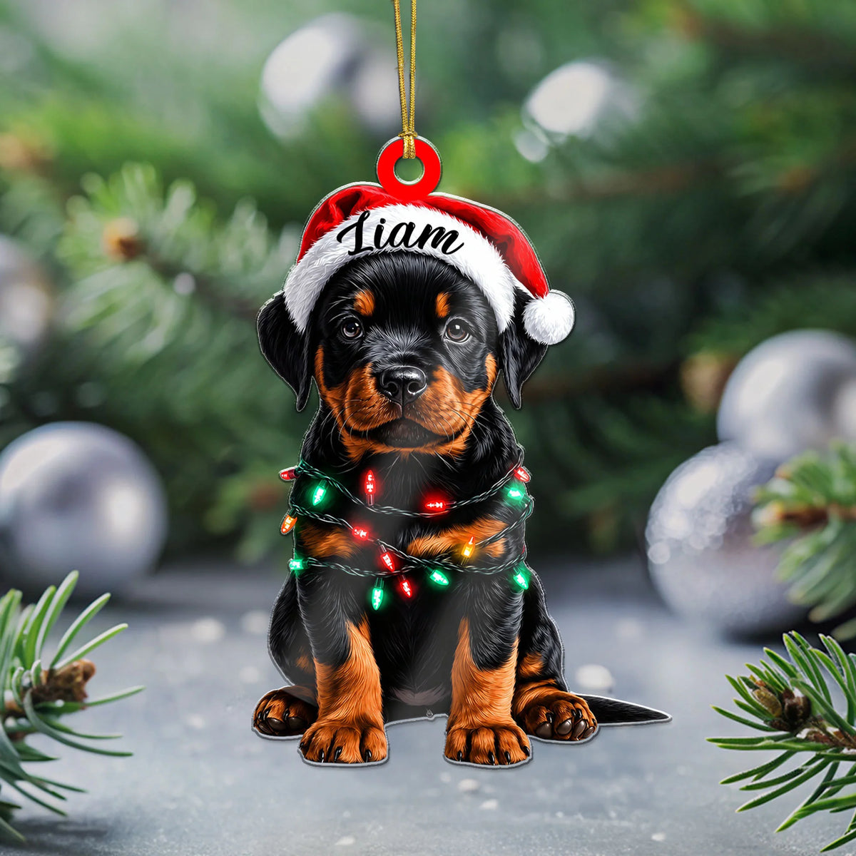 Custom Rottweiler Santa Hat Ornament, 2D Flat Christmas Dog Decor