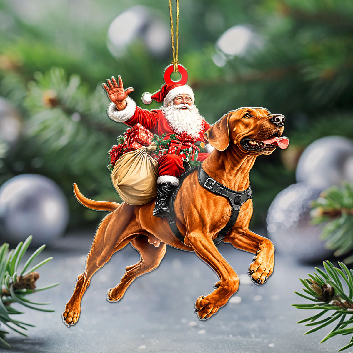 2D Rhodesian Ridgeback Santa Ornament, Funny Dog Christmas Lover Gift