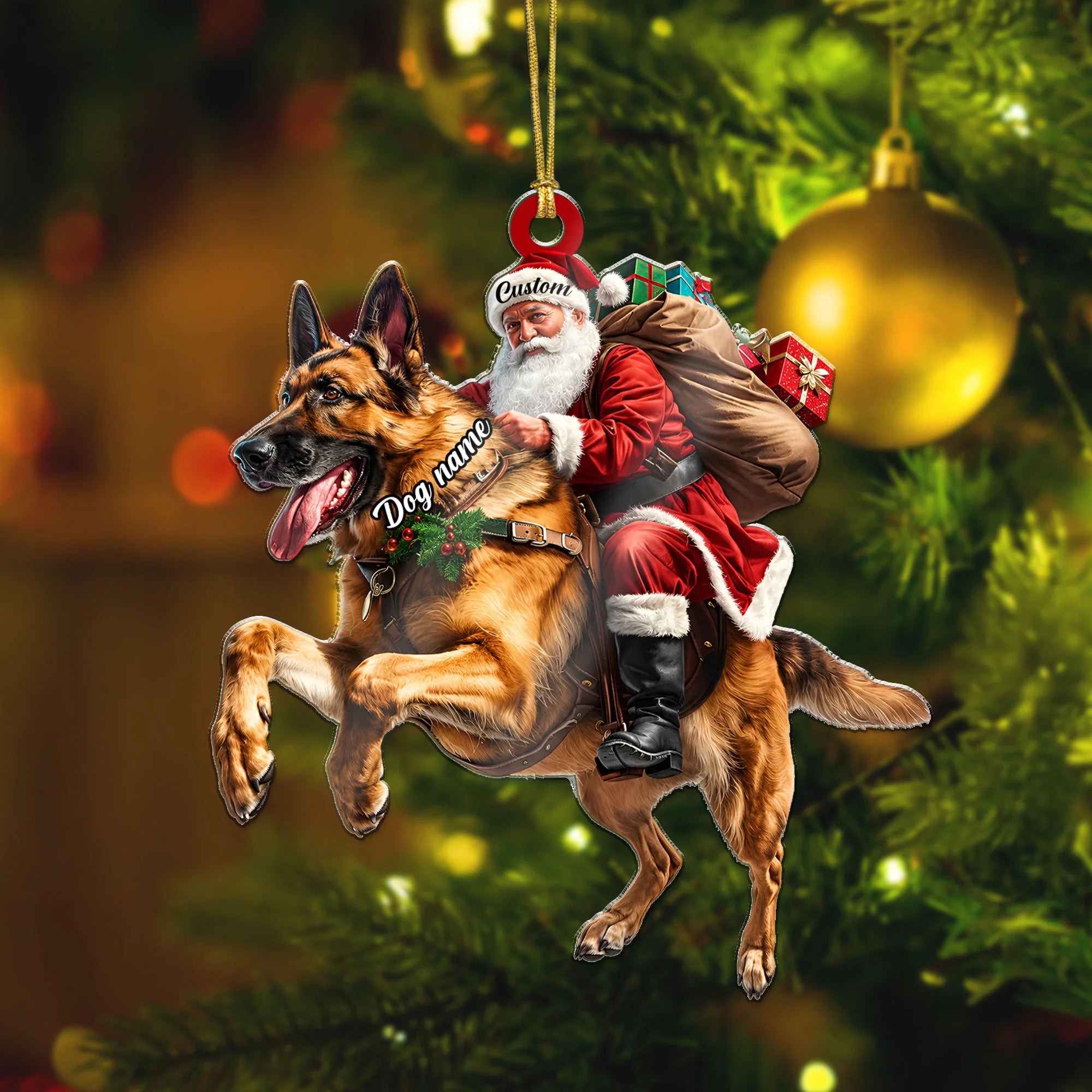 Santa Riding German Shepherd Christmas Ornament Funny Dog Lover Gift