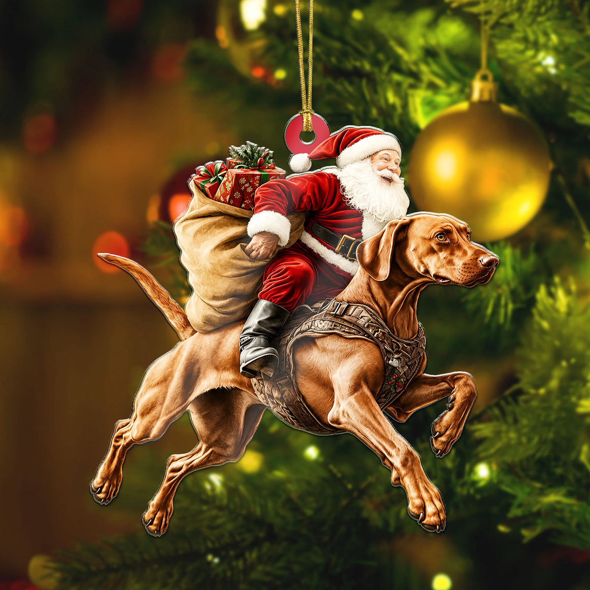 2D Flat Vizsla Santa Ornament, Christmas Dog Lover Hanging Gift
