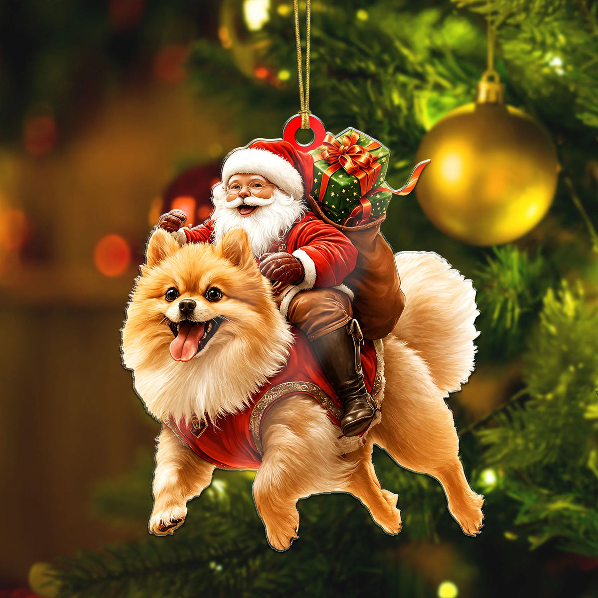 2D Pomeranian Santa Ornament, Funny Dog Christmas Lover Hanging Gift