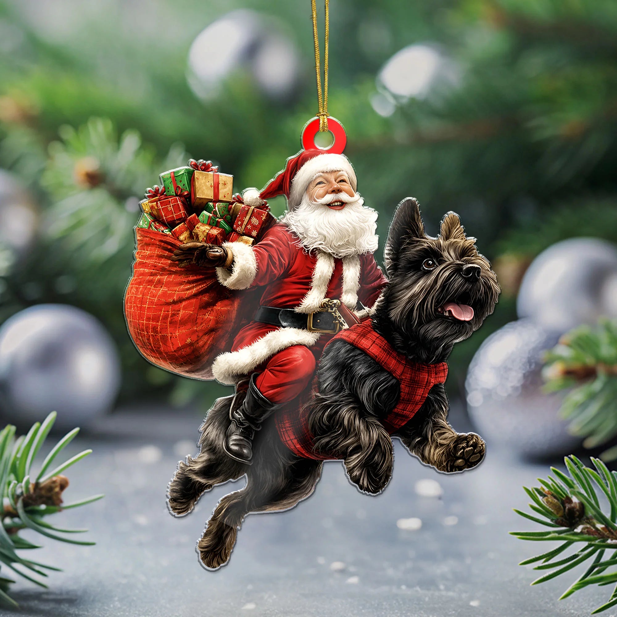 Funny Scottish Terrier Santa Ornament, 2D Flat Christmas Dog Gift