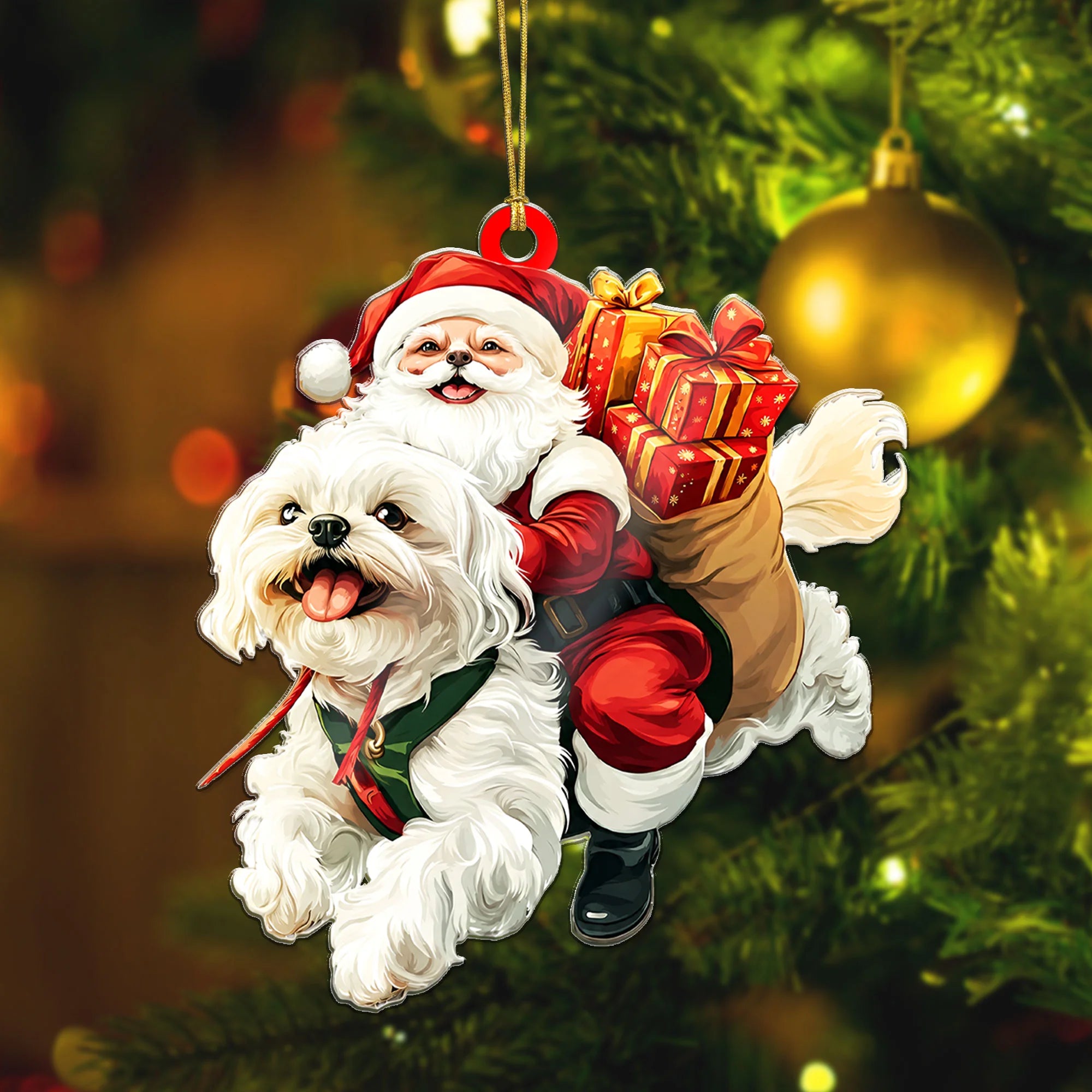Funny Shih Tzu Santa Ornament, 2D Flat Christmas Dog Gift