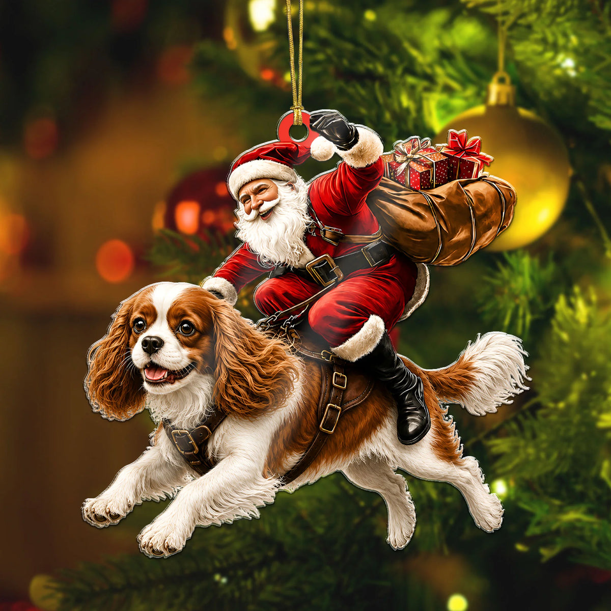 Custom Santa Cavalier King Ornament, Custom Name Christmas Dog Gift