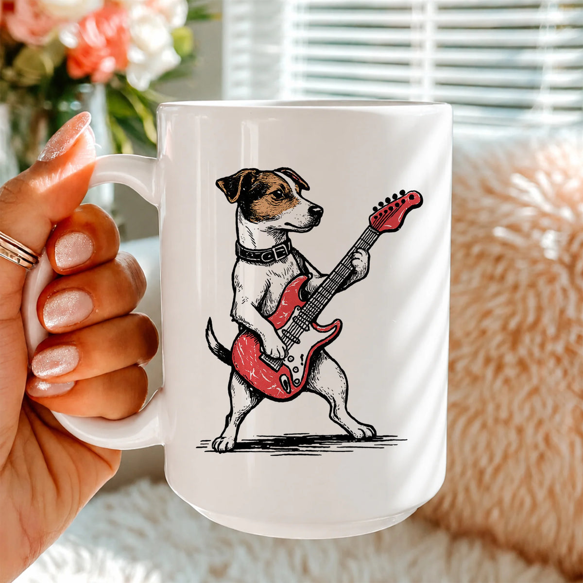 Jack Russell Terrier Mug: Retro Dog Guitar Rocker Coffee Mug