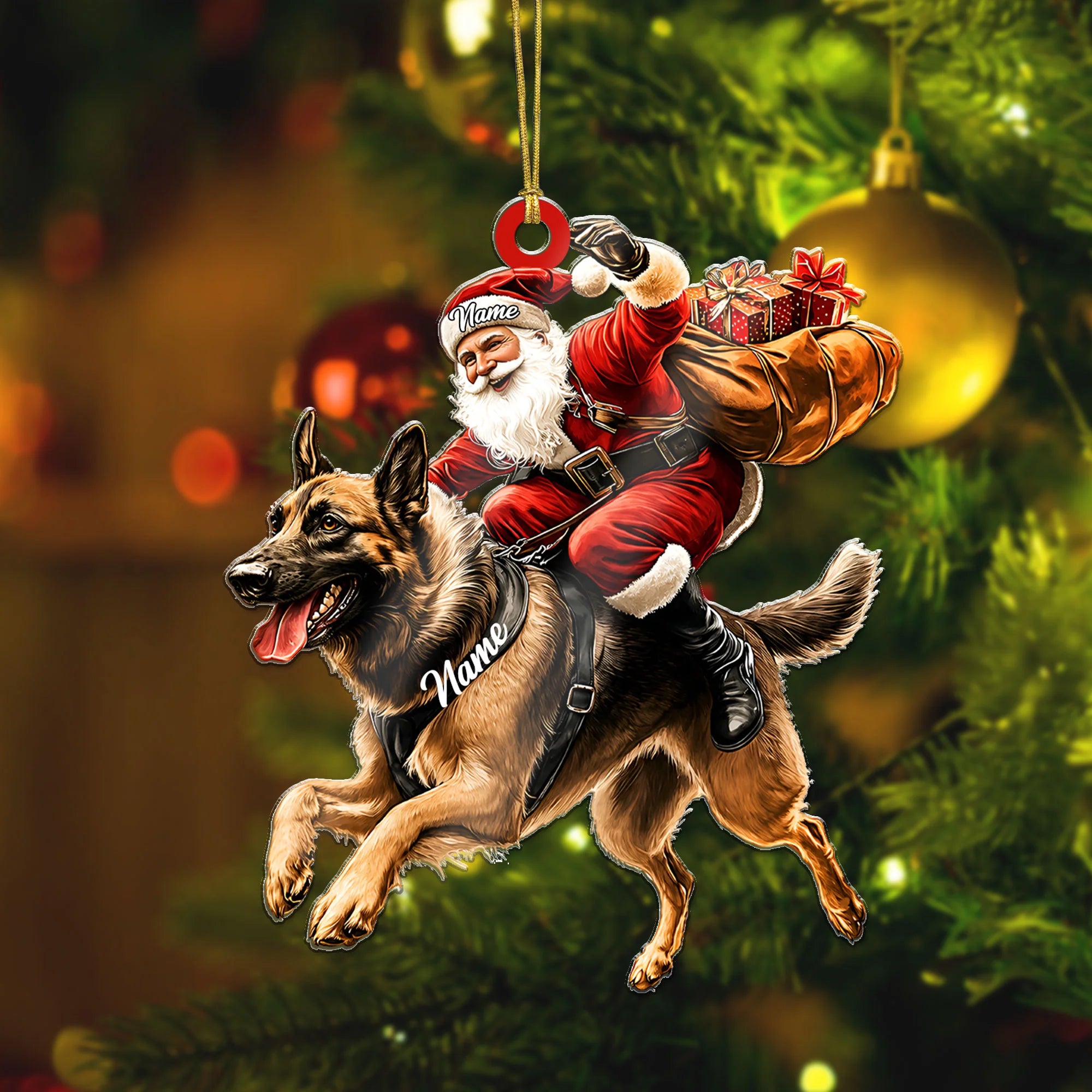 Custom Santa German Shepherd Ornament, Custom Name Christmas Dog Gift
