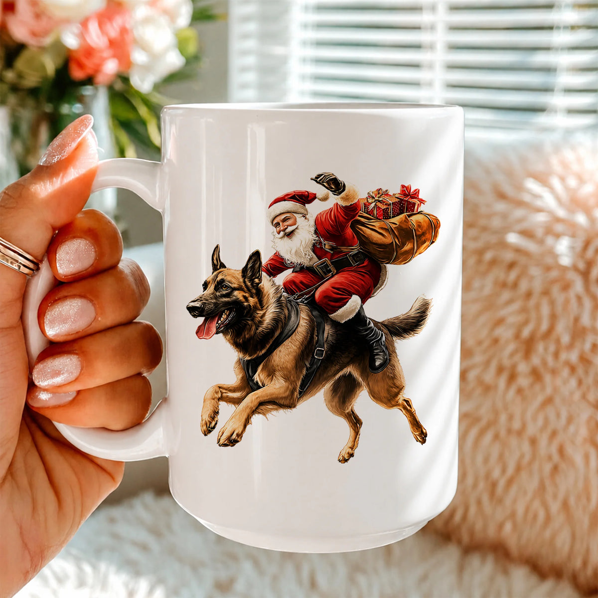 German Shepherd Christmas Mug, Santa Dog Cup, Pet Lover Gift