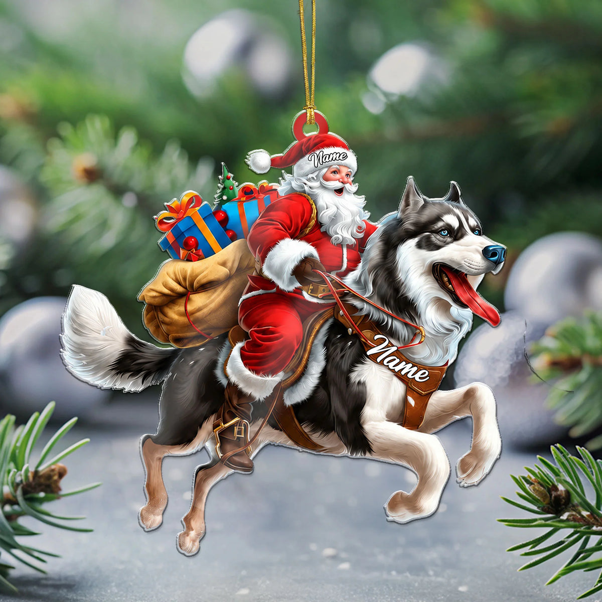 Santa Riding Siberian Husky Christmas Ornament, Funny Dog Lover Gift
