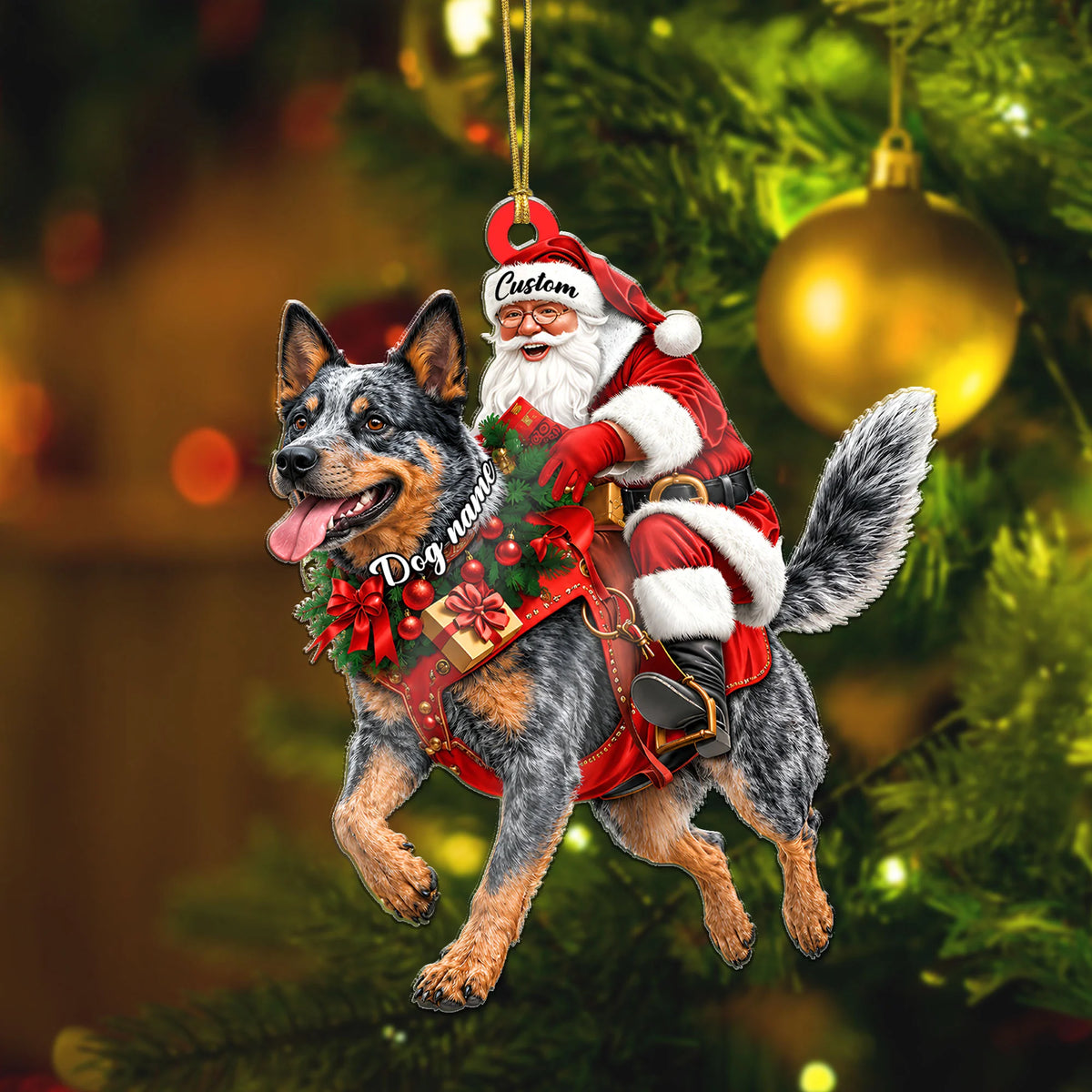 Santa Riding Heeler Christmas Ornament Funny Dog Lover Holiday Gift