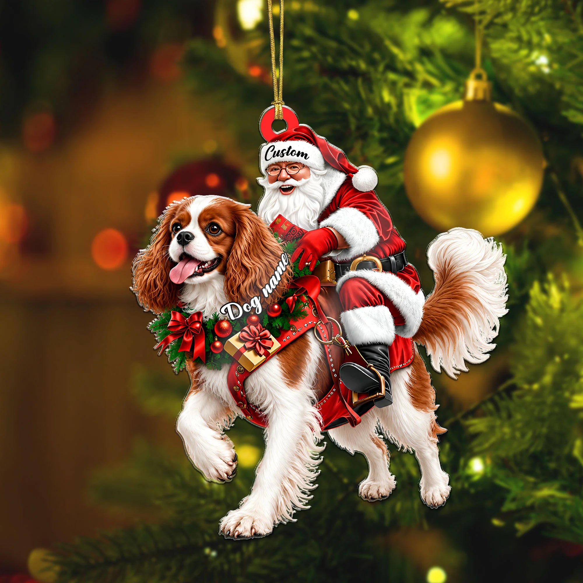 Santa Riding Cavalier King Charles Spaniel Christmas Ornament Dog Gift