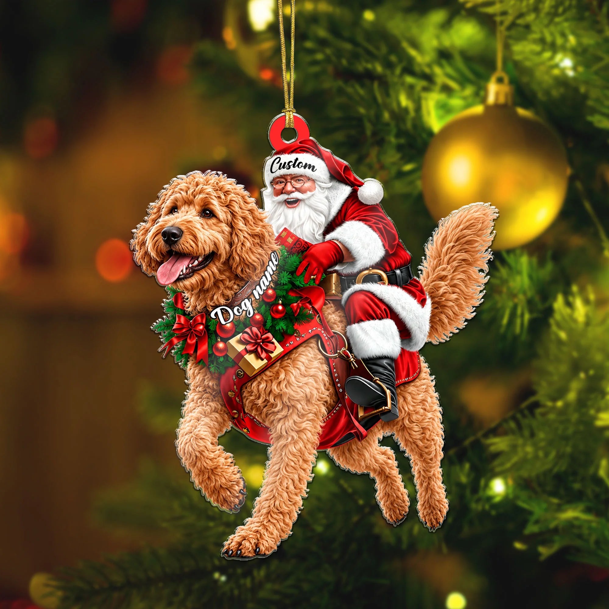 Santa Riding Goldendoodle Christmas Ornament Funny Dog Lover Holiday Gift