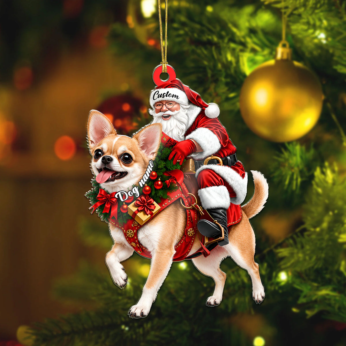 Santa Riding Chihuahua Christmas Ornament Funny Dog Lover Holiday Gift