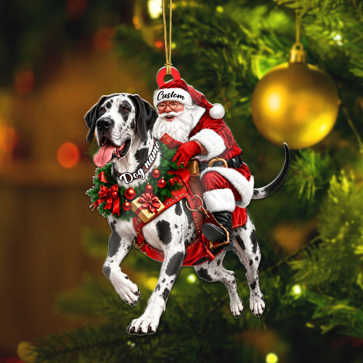 Santa Riding Great Dane Christmas Ornament Funny Dog Lover Holiday Gift