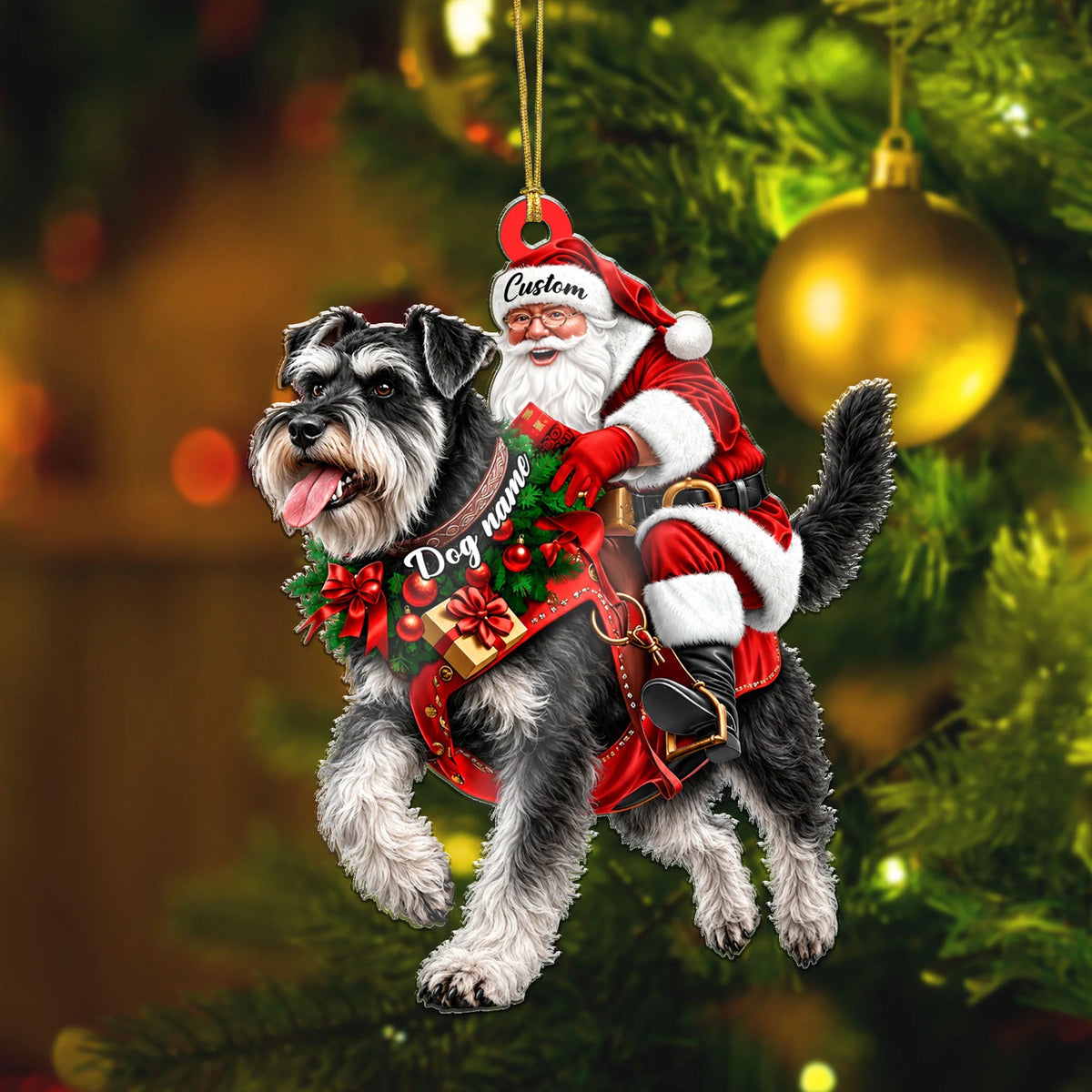 Santa Riding Miniature Schnauzer Christmas Ornament Funny Dog Lover Gift