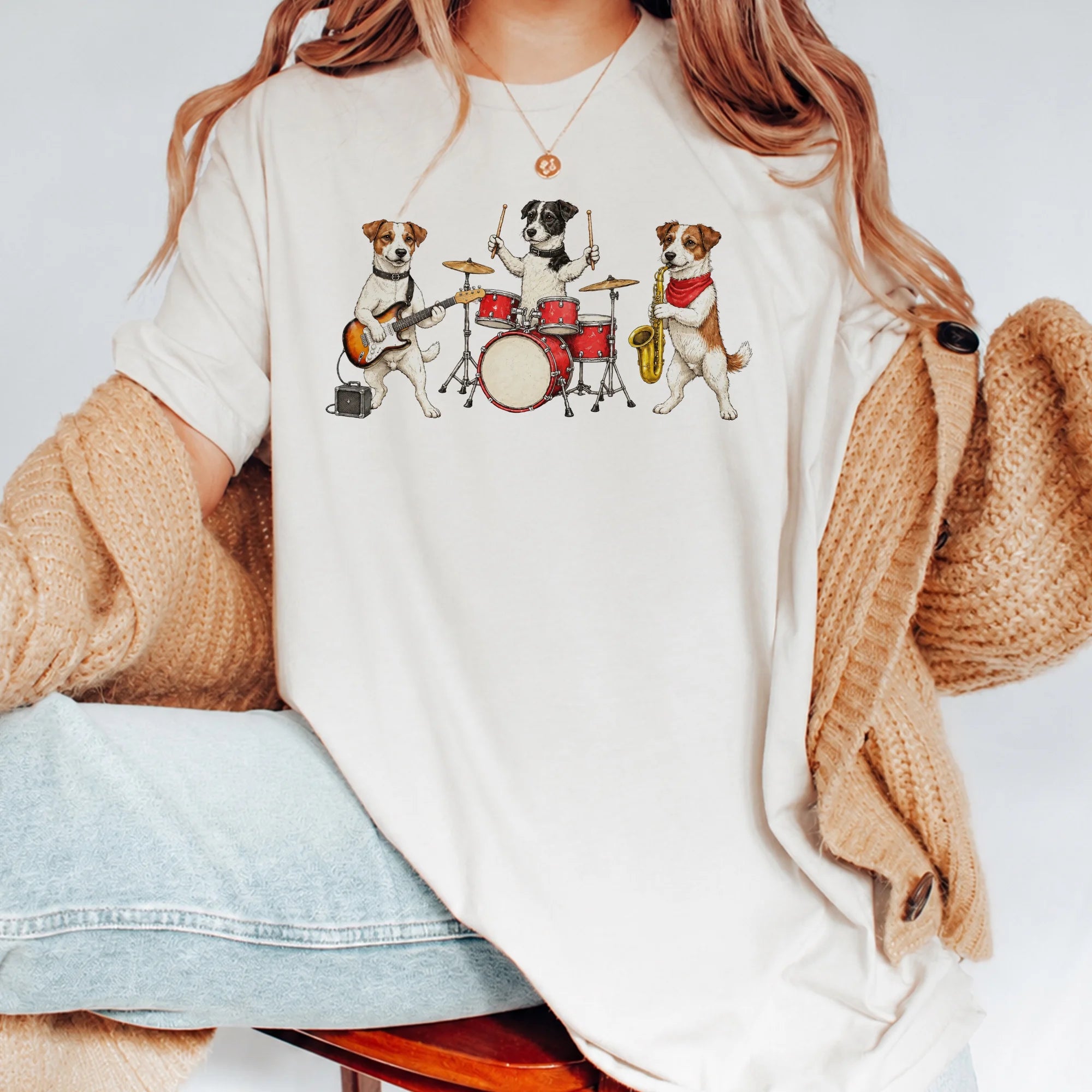 Jack Russell Terrier Music Band Retro Musician Dog Graphic T-Shirt