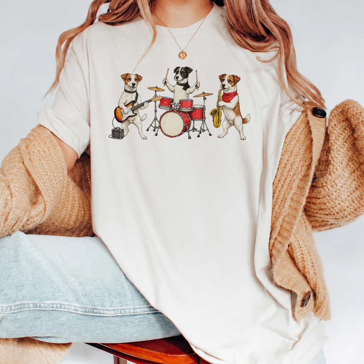 Jack Russell Terrier Music Band Retro Musician Dog Graphic T-Shirt