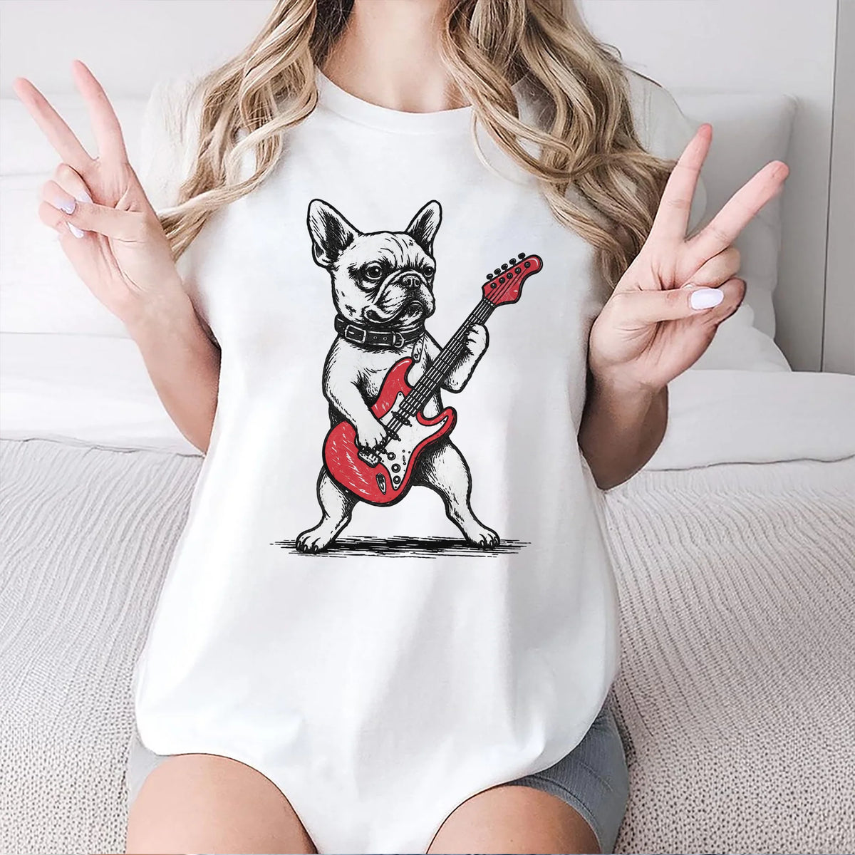 French Bulldog Guitar Shirt Funny Frenchie Music Lover Graphic Tee