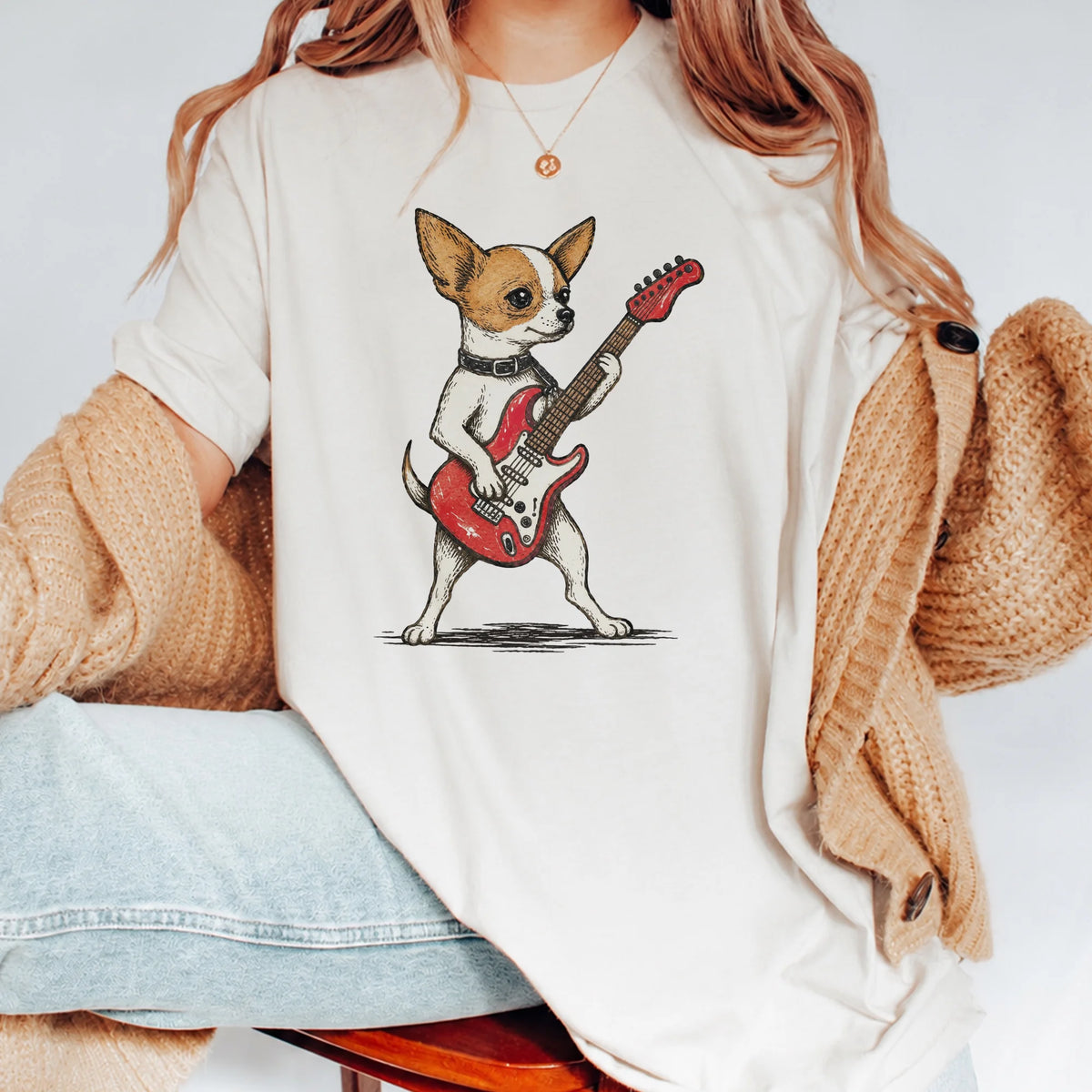Chihuahua Guitar Shirt Vintage Dog Rock and Roll Graphic Tee