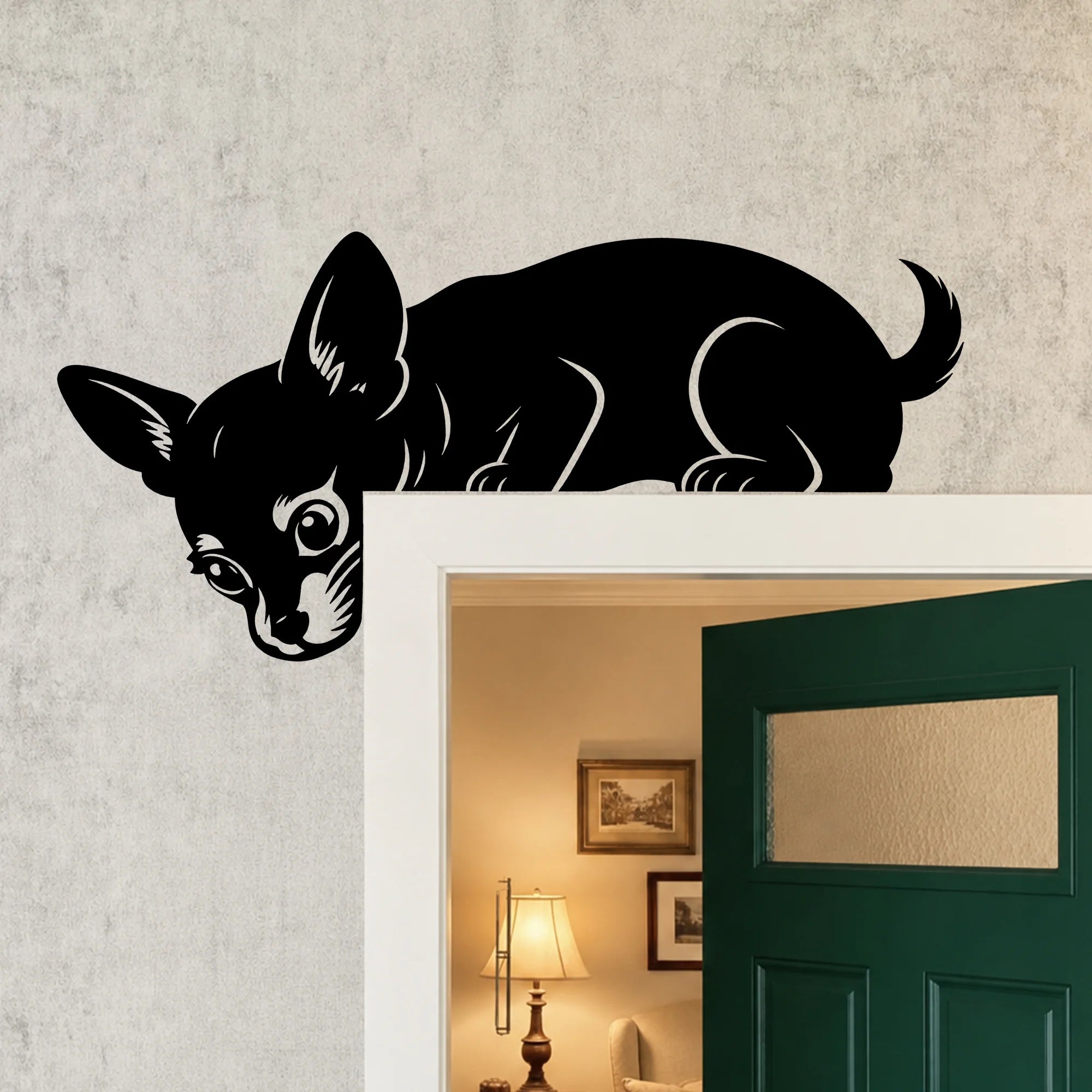 Curious Chihuahua Metal Door Topper