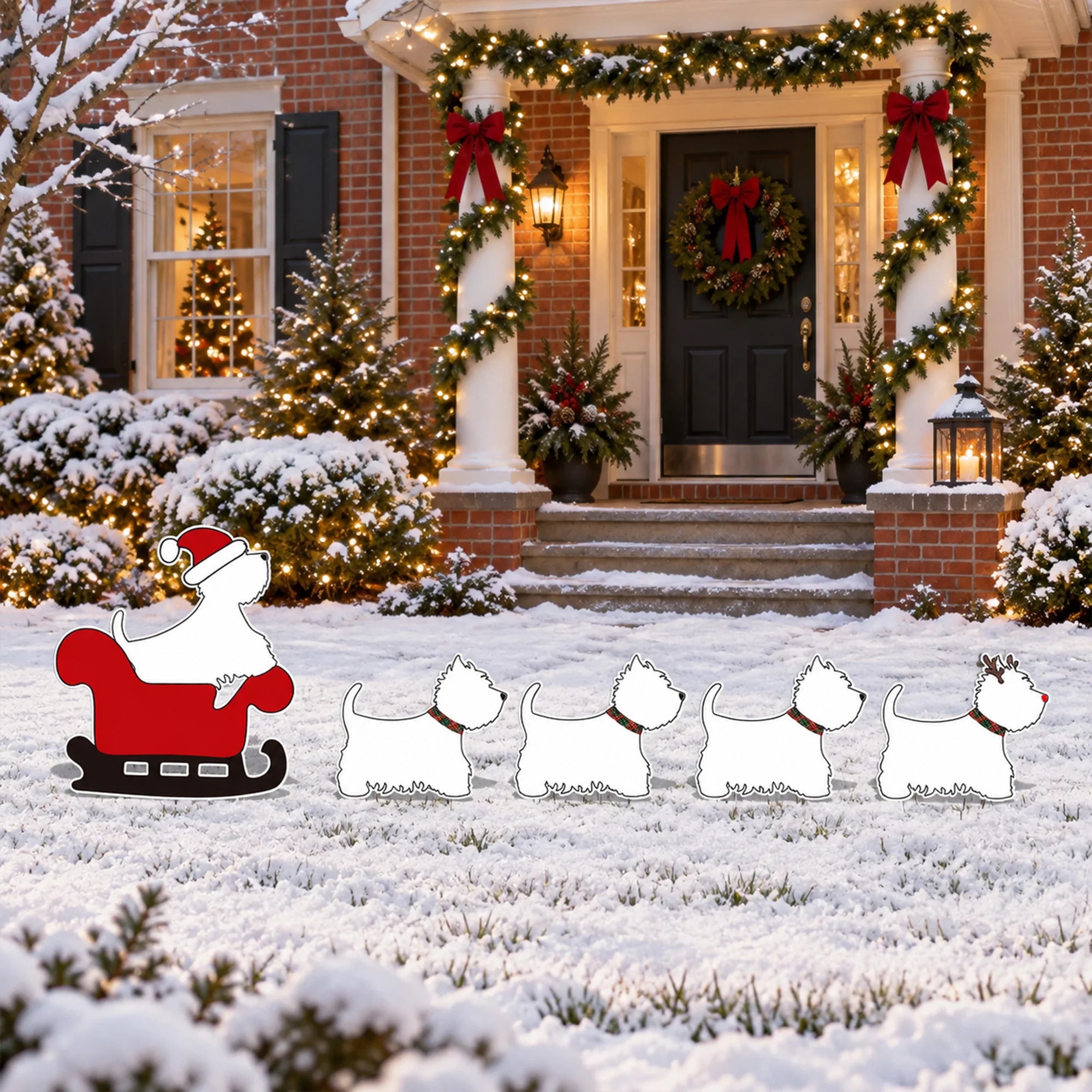 Personalized Westies Christmas Sleigh Scottie Dog Cutout Yard Sign Holiday Decor