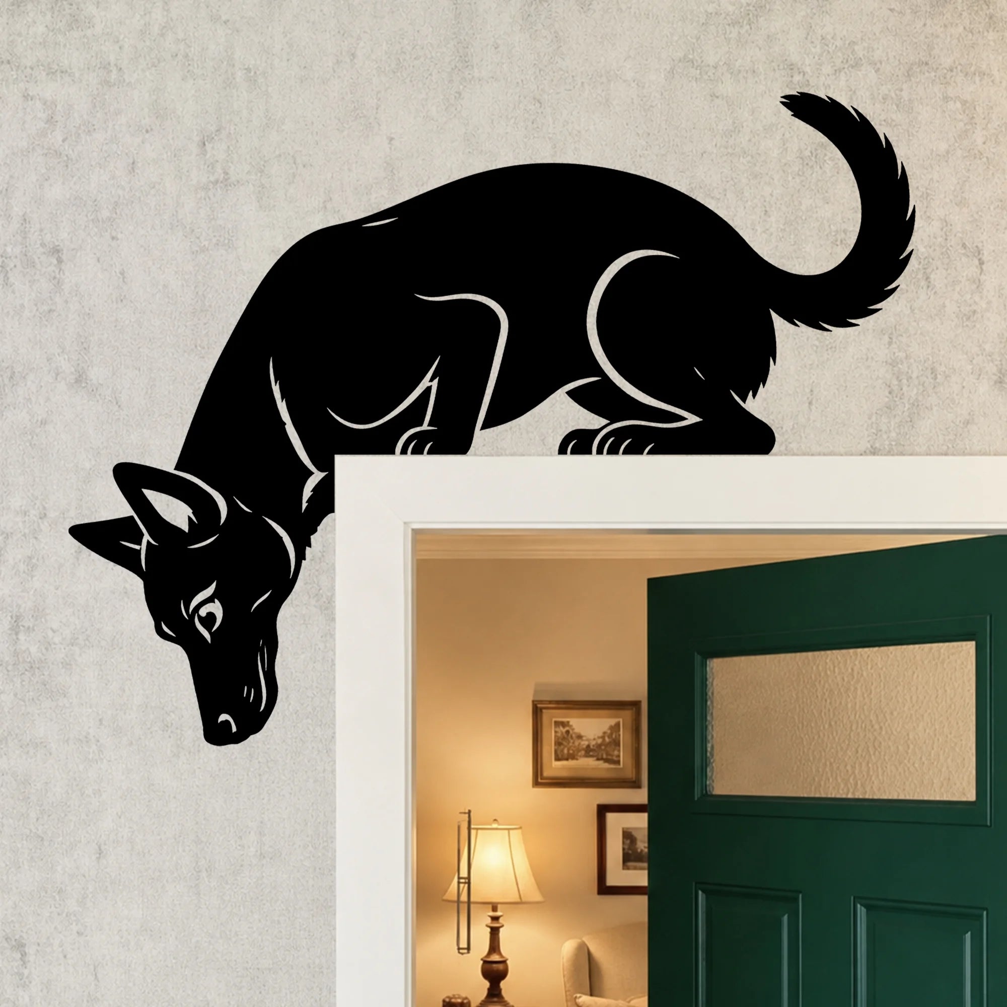 Curious Belgian Malinois Metal Door Topper