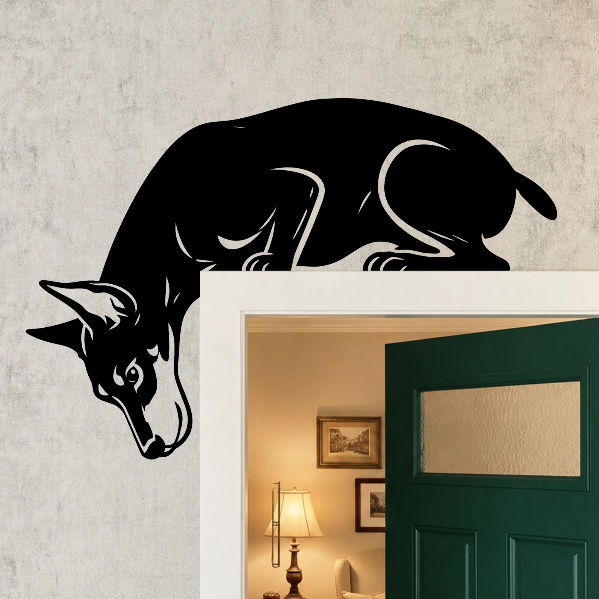 Curious Doberman Pinscher Metal Door Topper