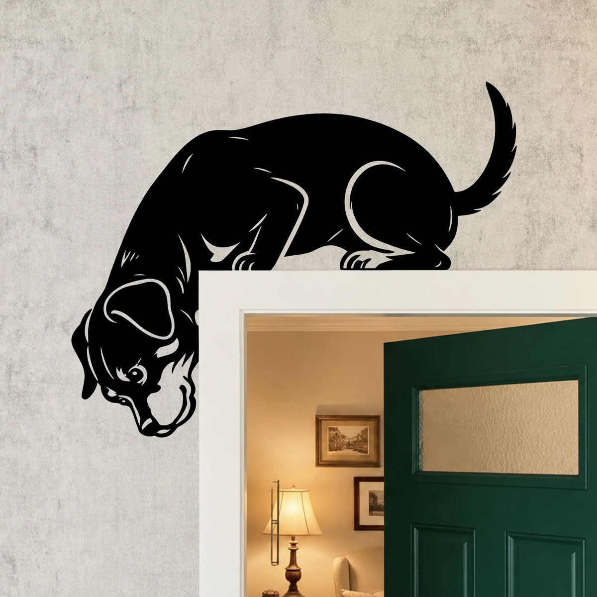 Curious Rottweiler Metal Door Topper