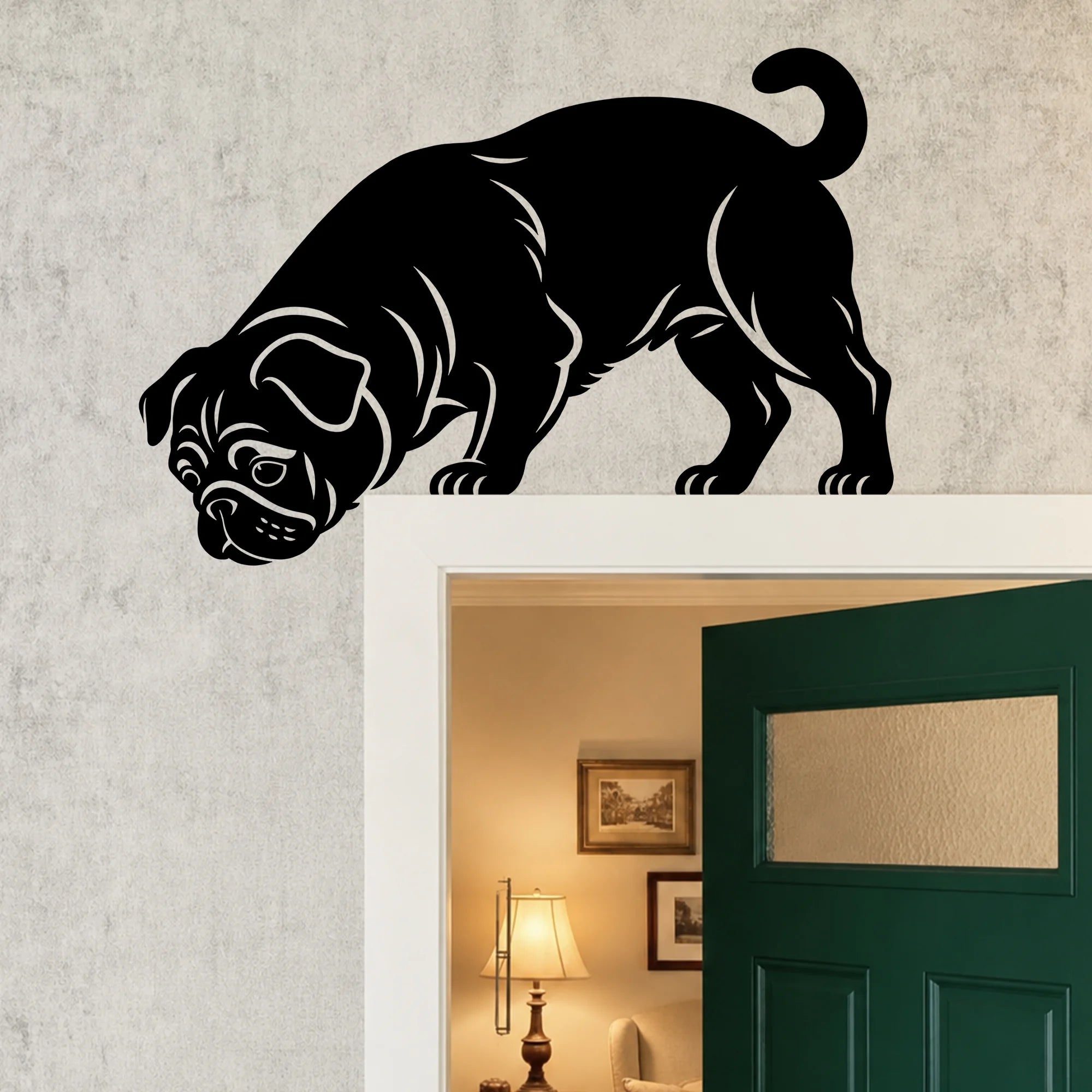 Pug Metal Door Topper, Decorative Dog Accent for Door Frames
