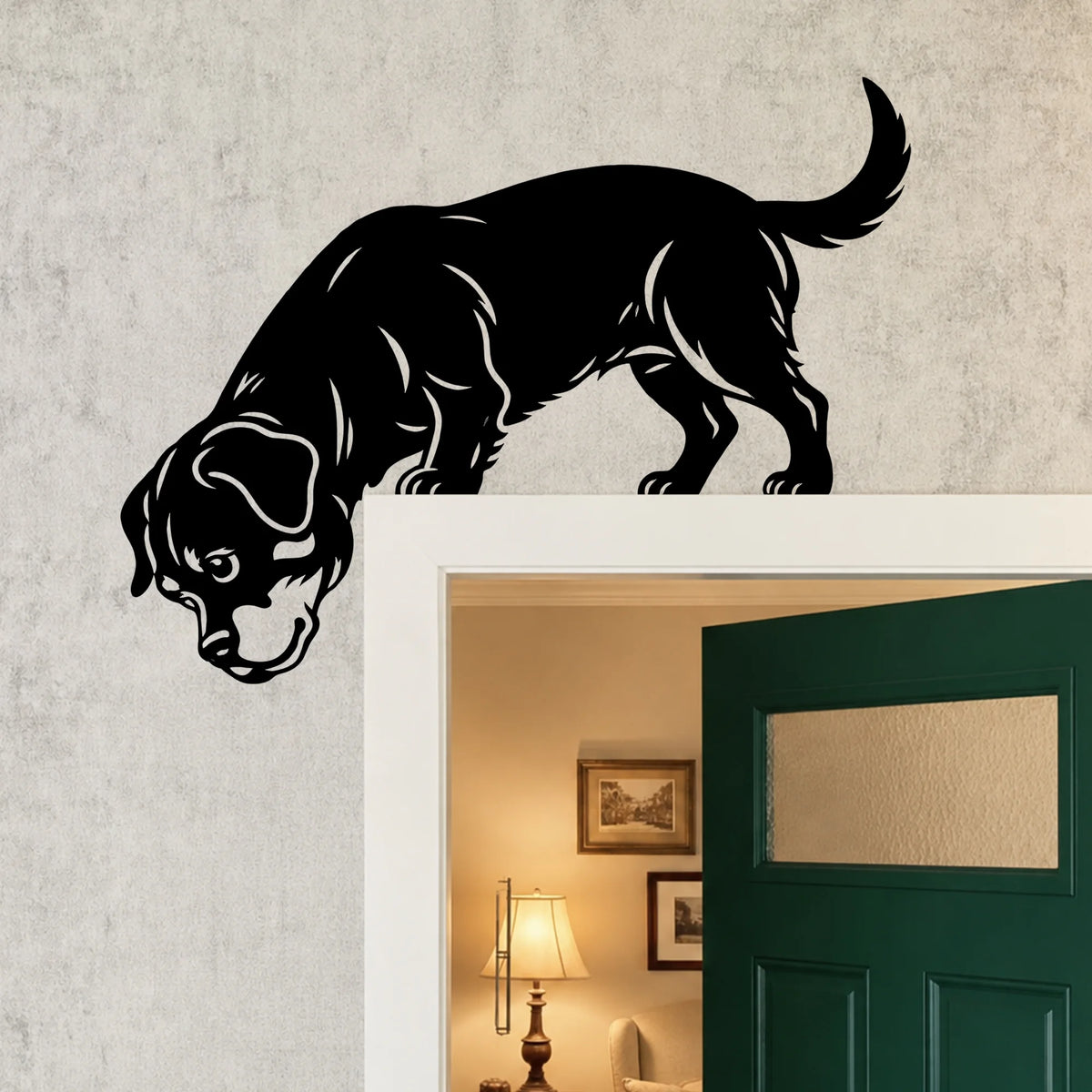 Curious Rottweiler Metal Door Topper, Decorative Accent for Door Frames