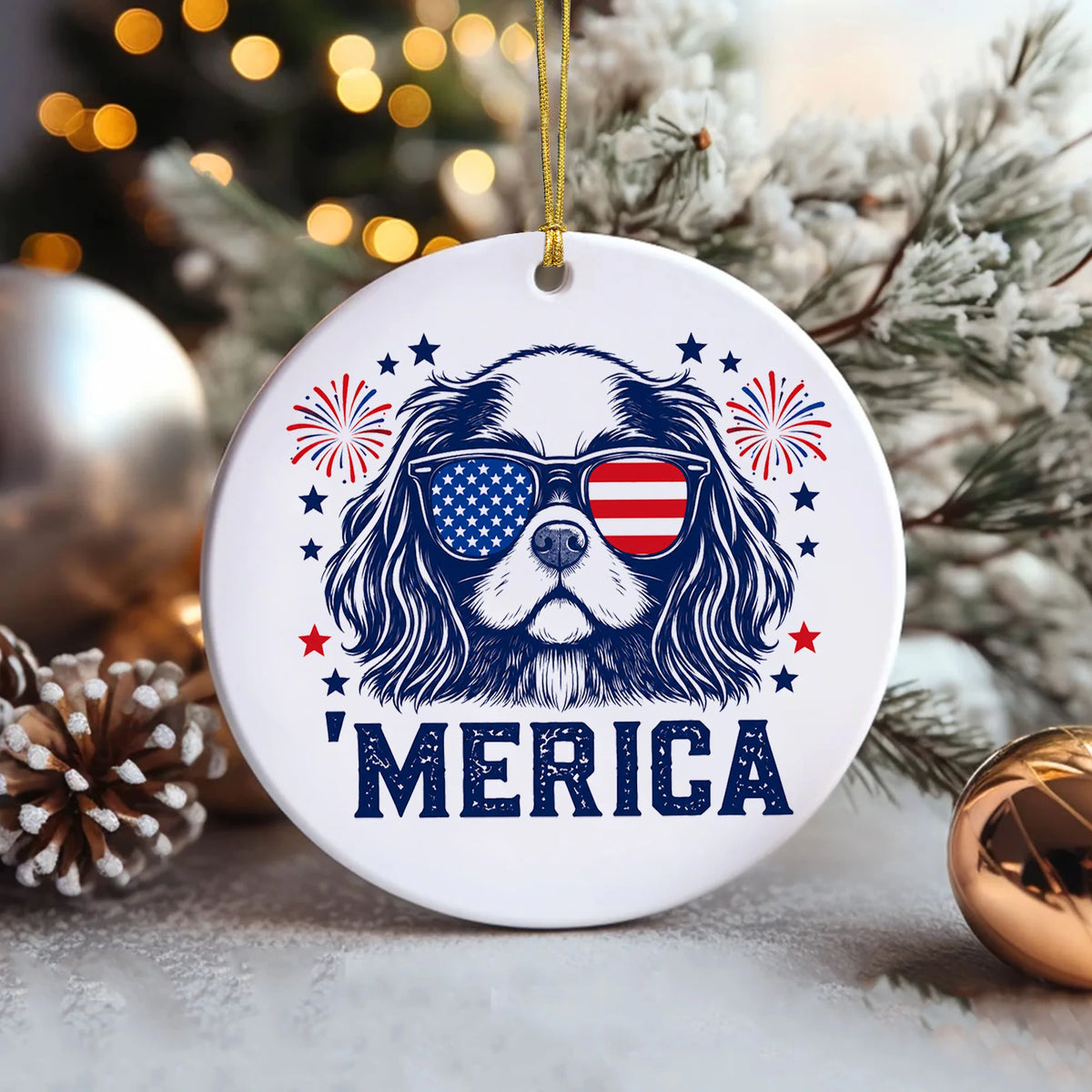 Cavalier King Charles Patriotic Ceramic Ornament USA Dog Lover Gift