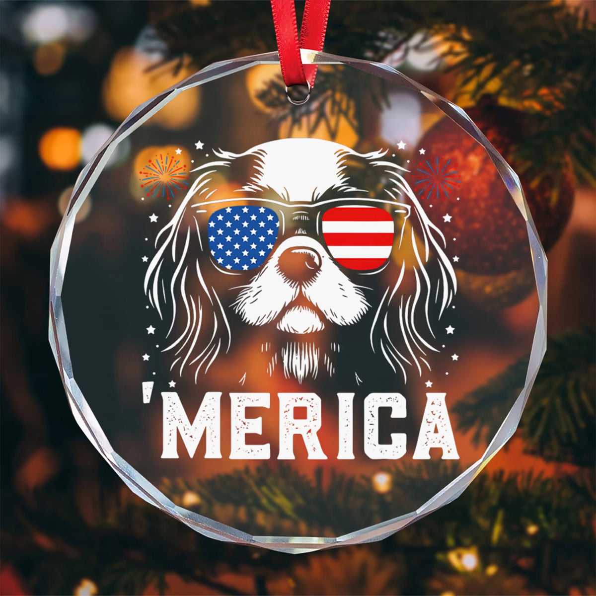 Cavalier King Charles Patriotic Glass Ornament USA Dog Lover Gift
