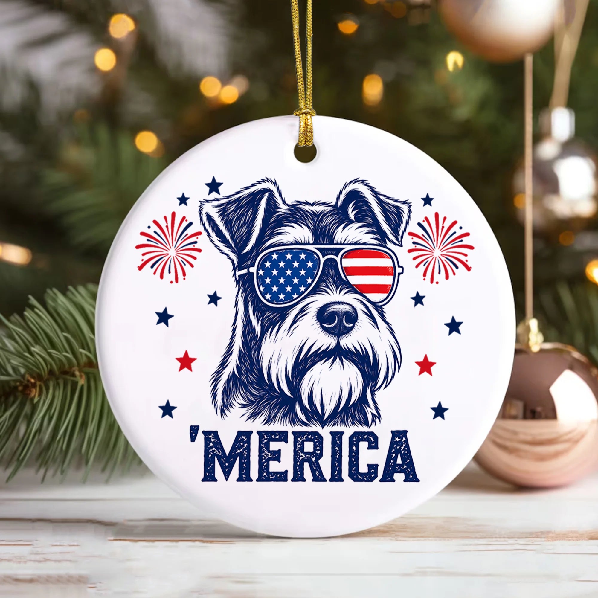 Miniature Schnauzer Merica Ceramic Ornament Patriotic July 4th Dog Gift