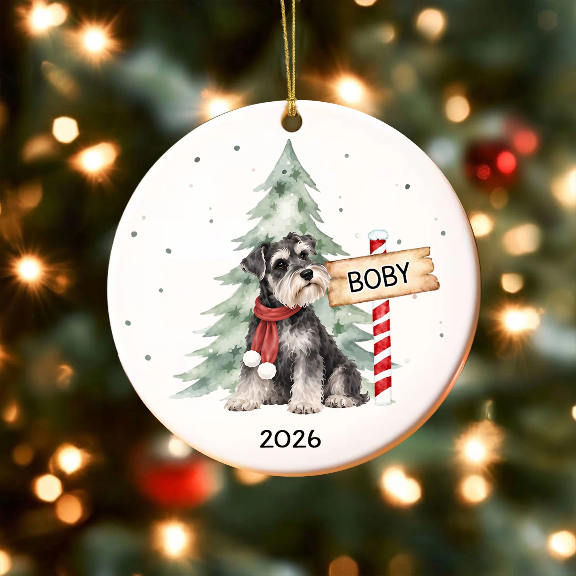 Custom Miniature Schnauzer Christmas Ornament, Watercolor Wiener Dog Keepsake Gift