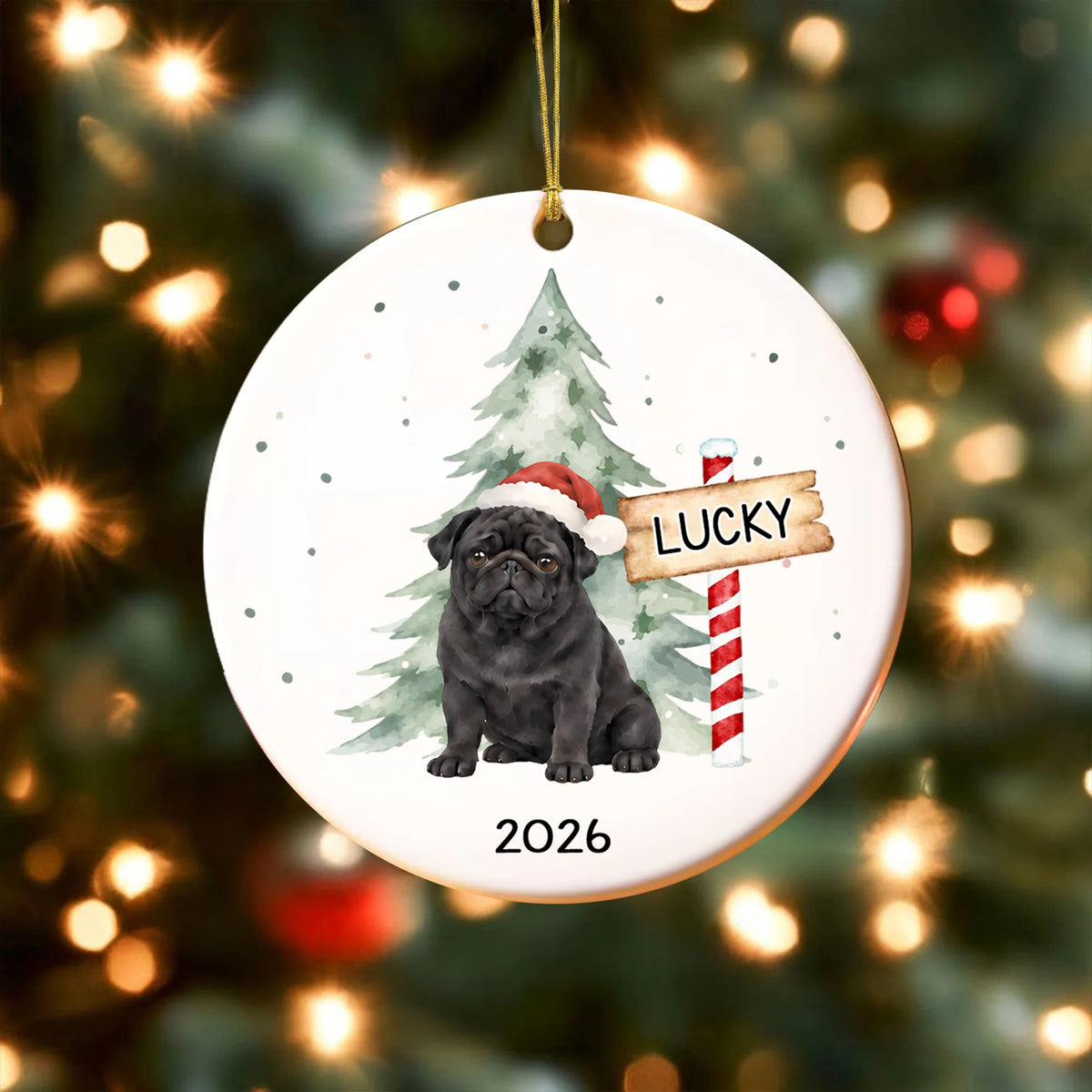 Custom Pug Christmas Ornament, Watercolor Wiener Dog Keepsake Gift