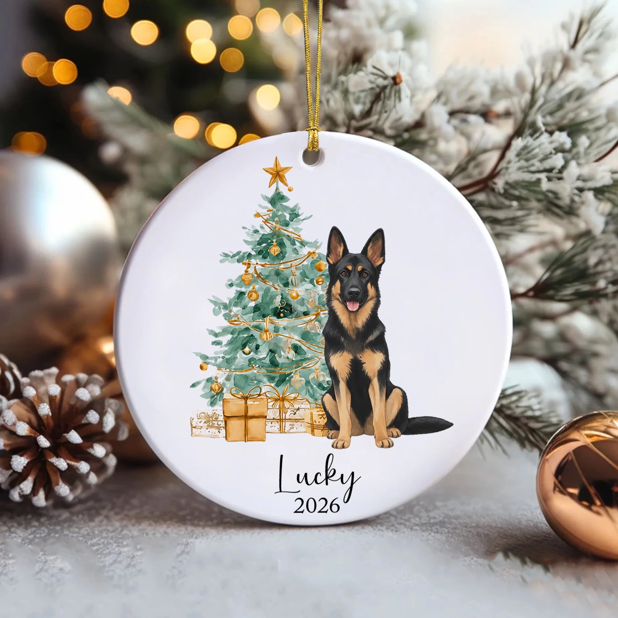 Custom German Shepherd Christmas Ornament Personalized Watercolor 2026 Keepsake Gift