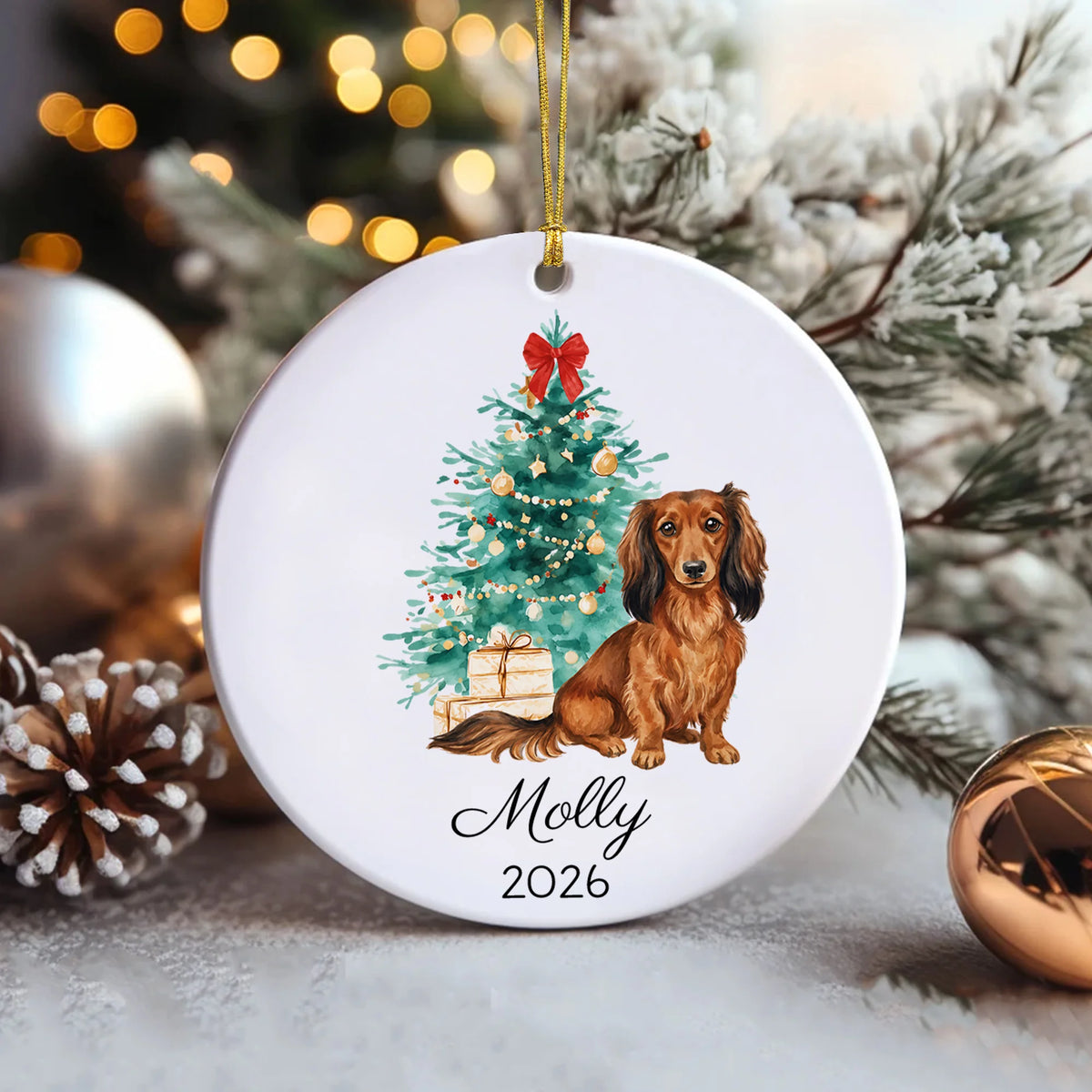 Custom Longhaired Dachshund Christmas Ornament Custom 2026 Doxie Keepsake Gift