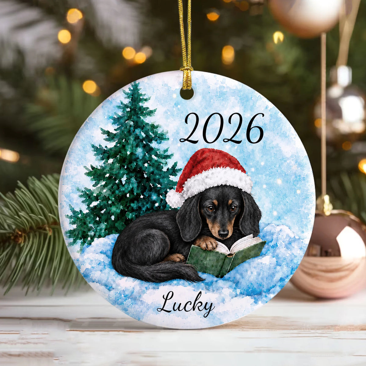 Dachshund Ornament Custom Color Name Pet Portrait 2026 Keepsake