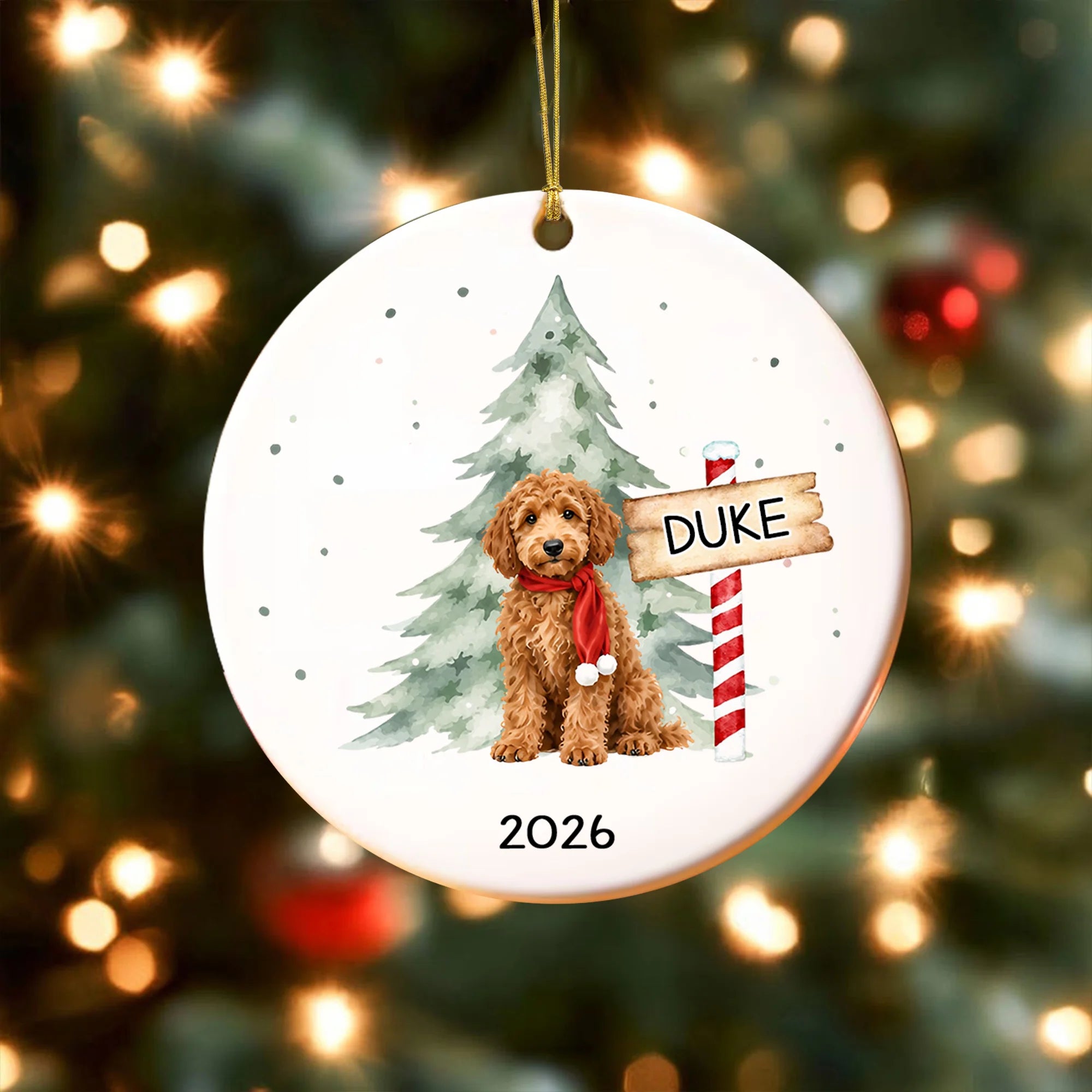 Custom Goldendoodle Christmas Ornament, Watercolor Dog Keepsake Gift
