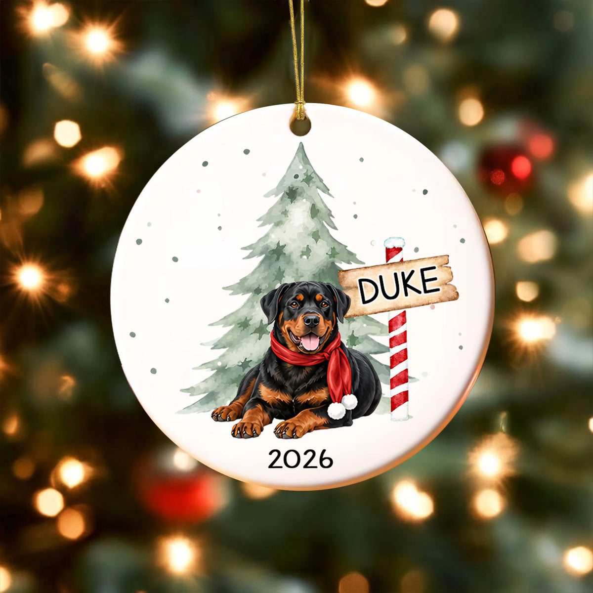 Custom Rottweiler Christmas Ornament, Watercolor Dog Keepsake Gift