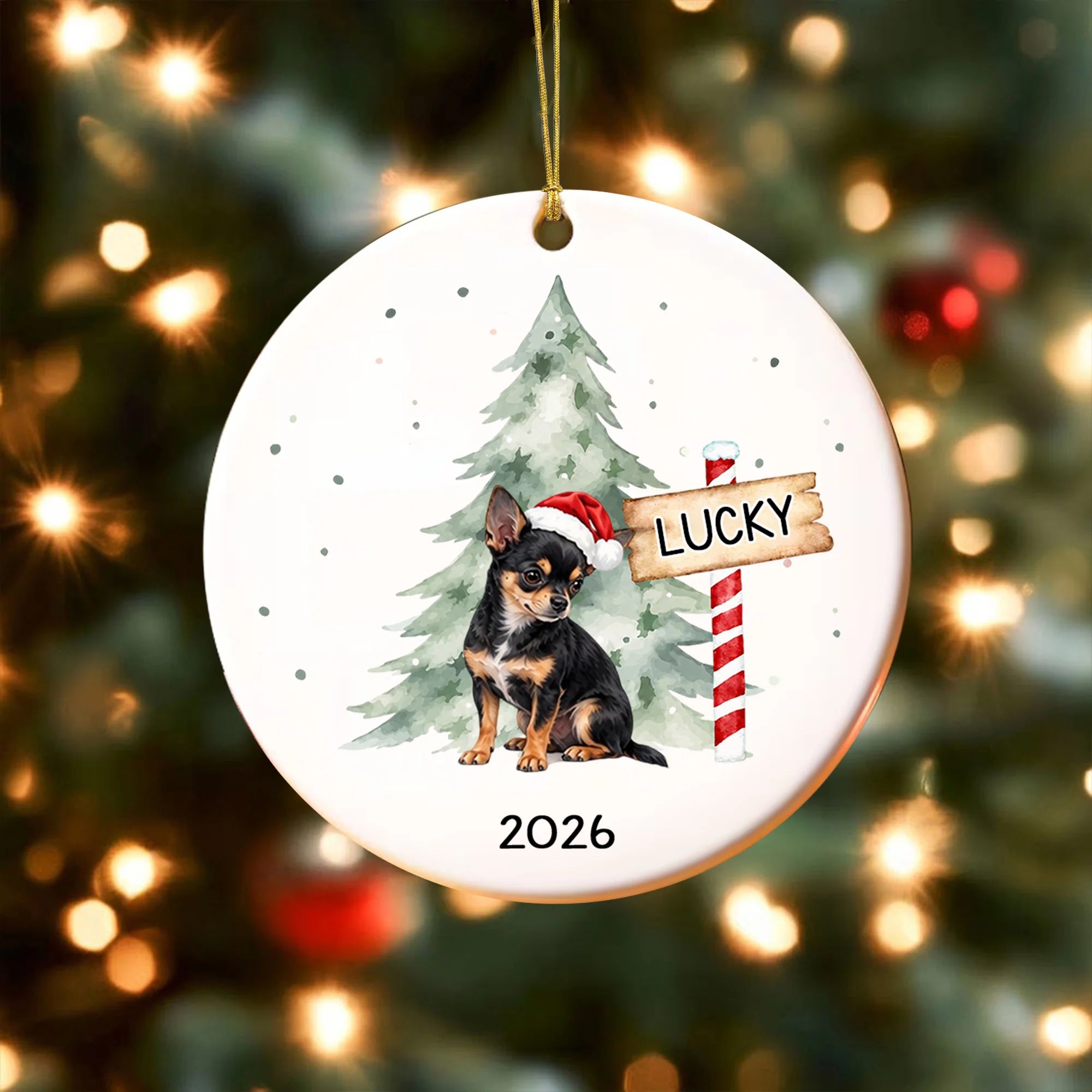 Custom Chihuahua Christmas Ornament, Watercolor Dog Keepsake Gift