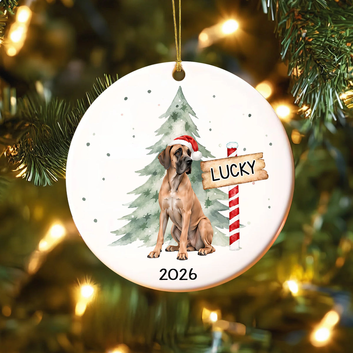 Watercolor Great Dane Christmas Ornament, Custom Dog Lover Keepsake Gift