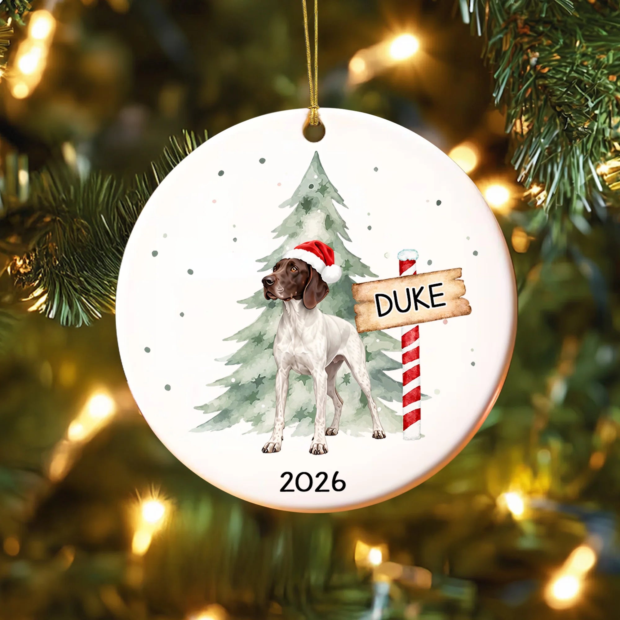 Watercolor German Shorthaired Pointer (GSP) Christmas Ornament, Custom Dog Lover Keepsake Gift
