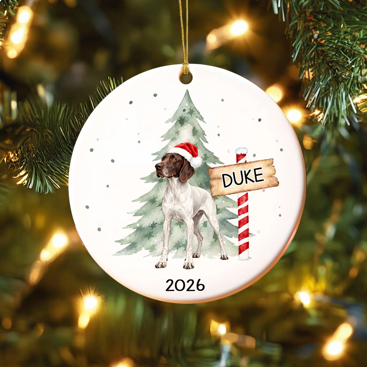 Watercolor German Shorthaired Pointer (GSP) Christmas Ornament, Custom Dog Lover Keepsake Gift
