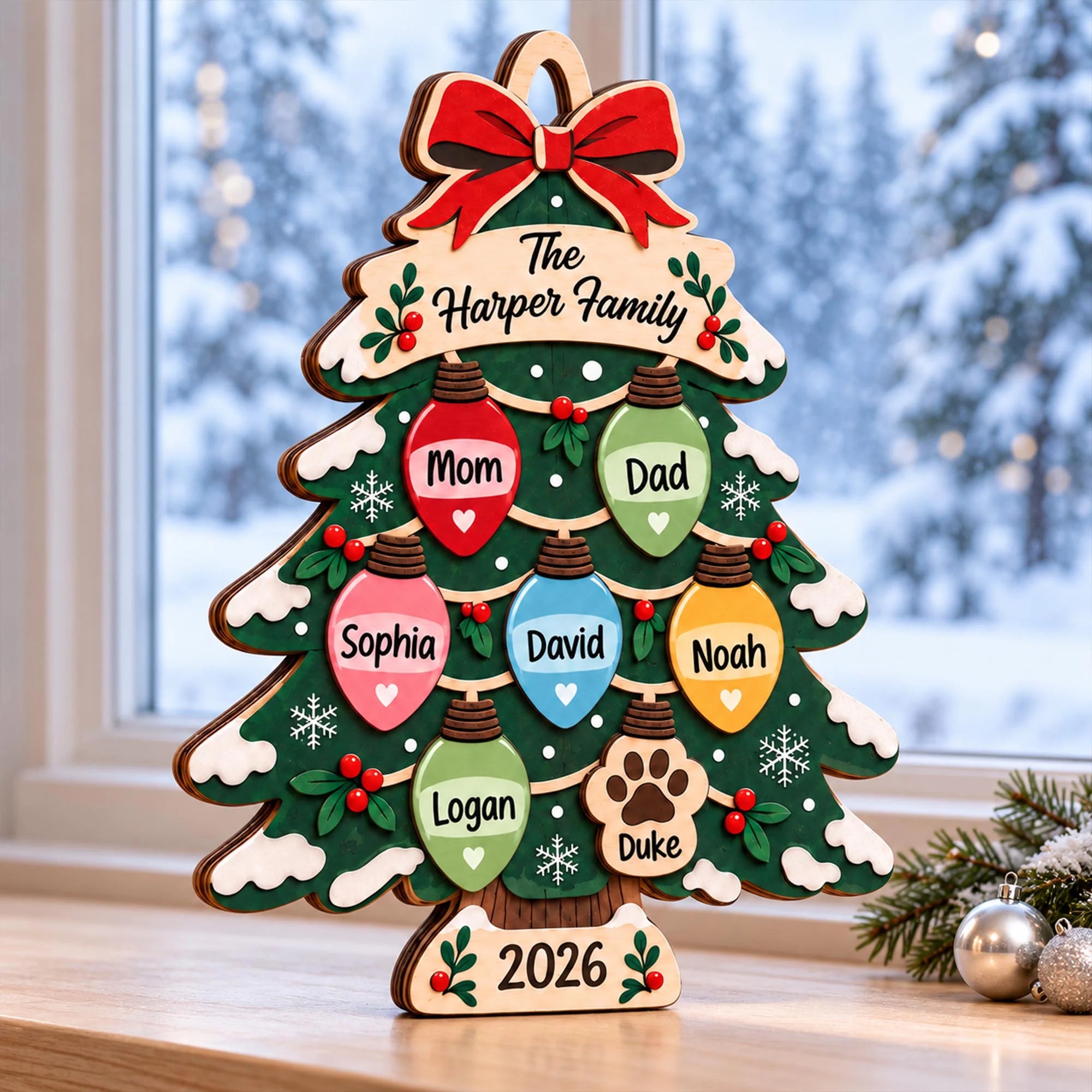 Family Christmas Tree Ornament 2026, Lightbulb Keepsake Holiday Gift