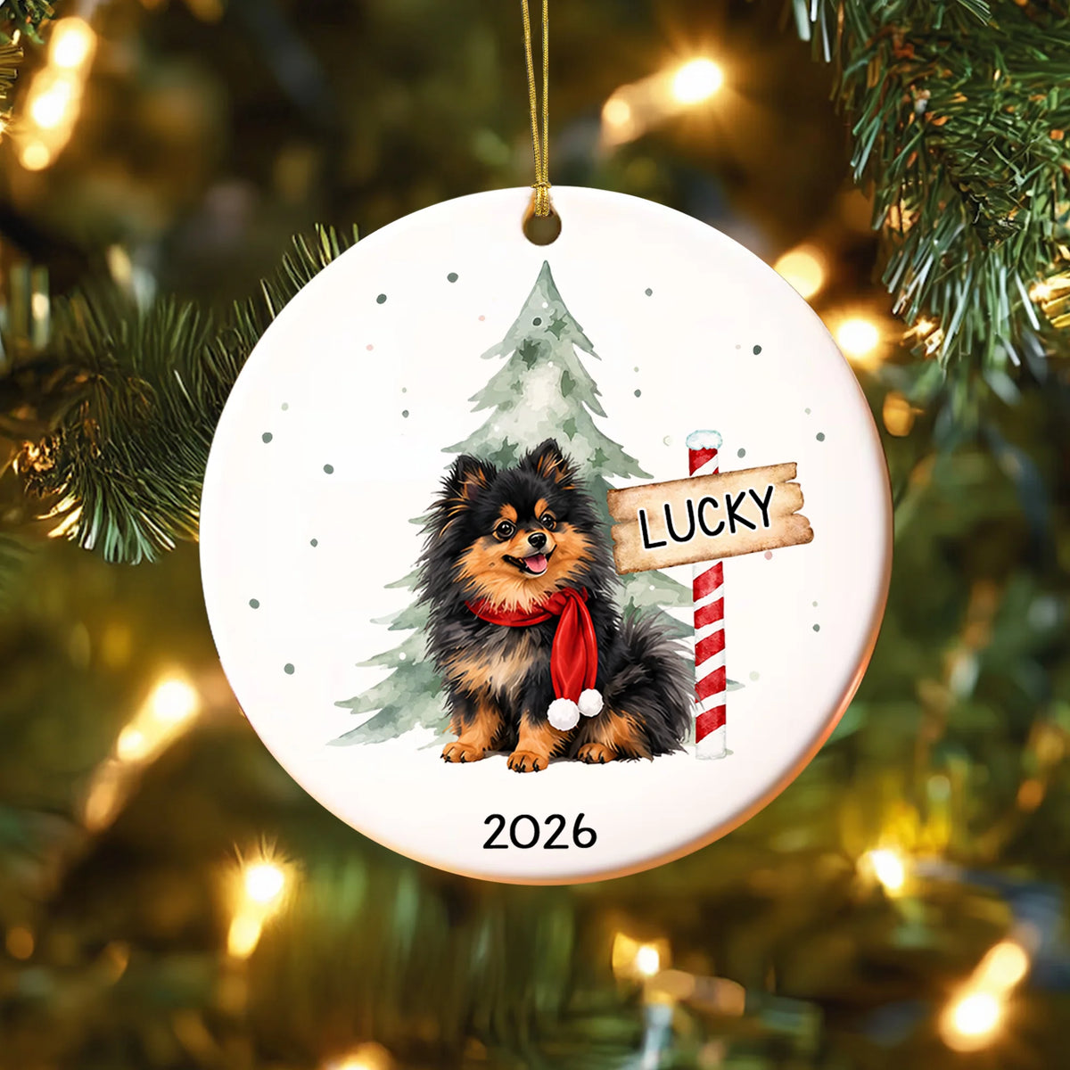 Watercolor Pomeranian Christmas Ornament, Custom Dog Lover Keepsake Gift