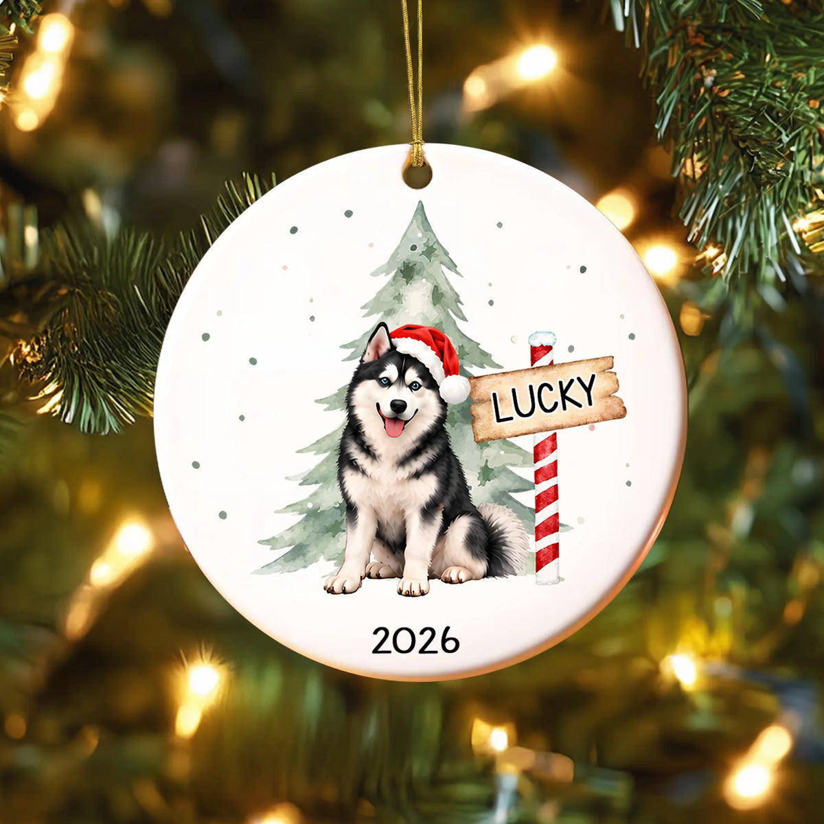 Watercolor Husky Christmas Ornament, Custom Dog Lover Keepsake Gift