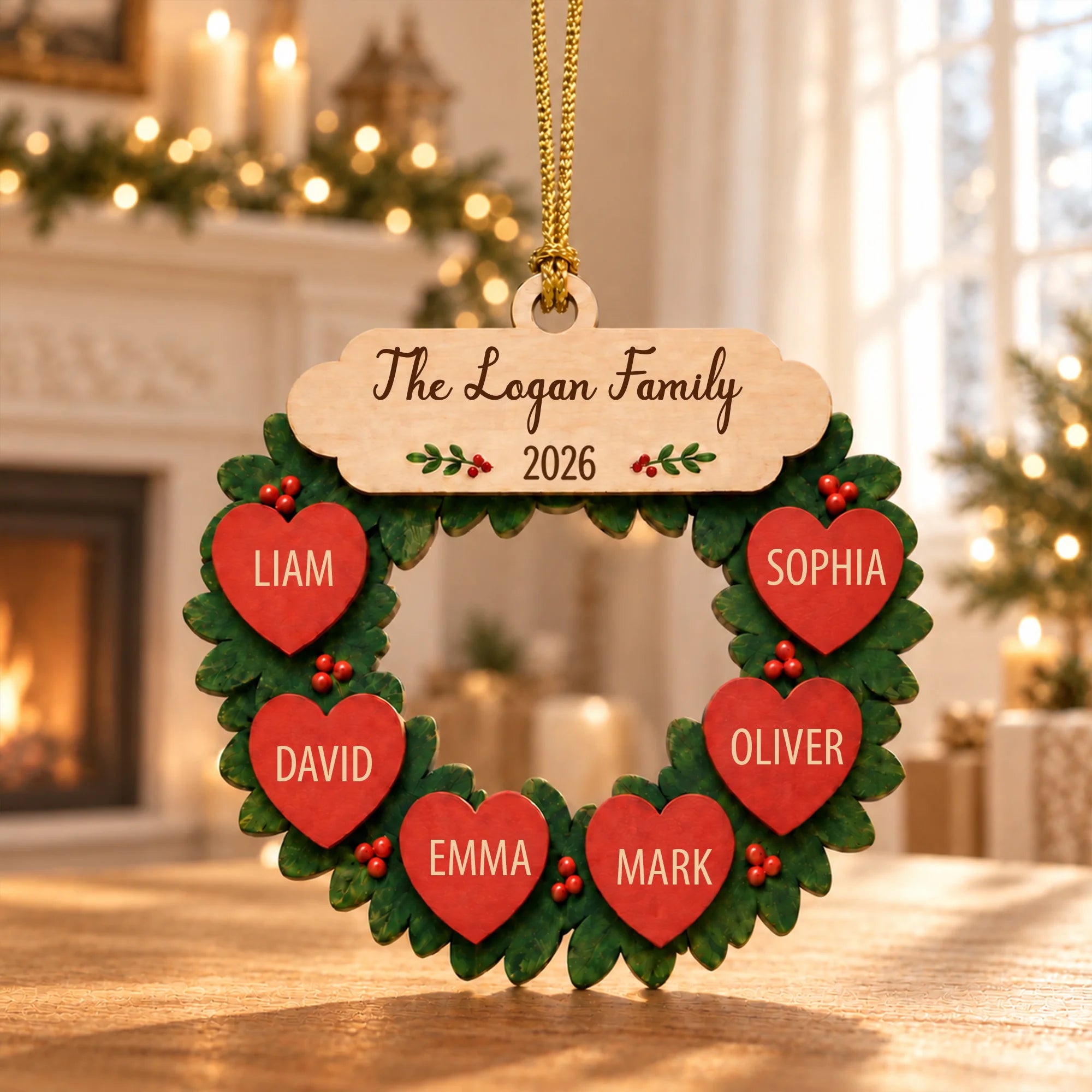 Custom Family Wreath Ornament, Custom Pet Name Christmas Keepsake 2026