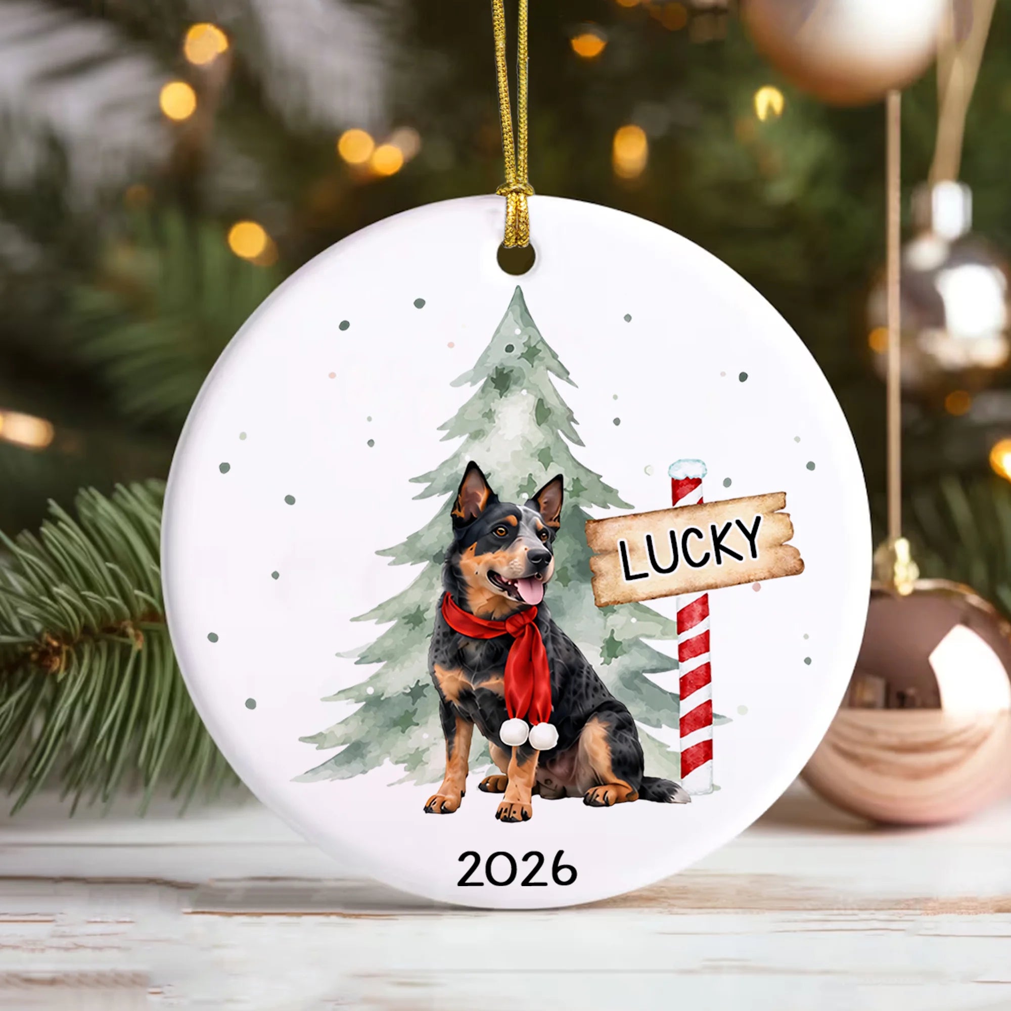 Watercolor Heeler Christmas Ornament, Custom Dog Lover Keepsake Gift